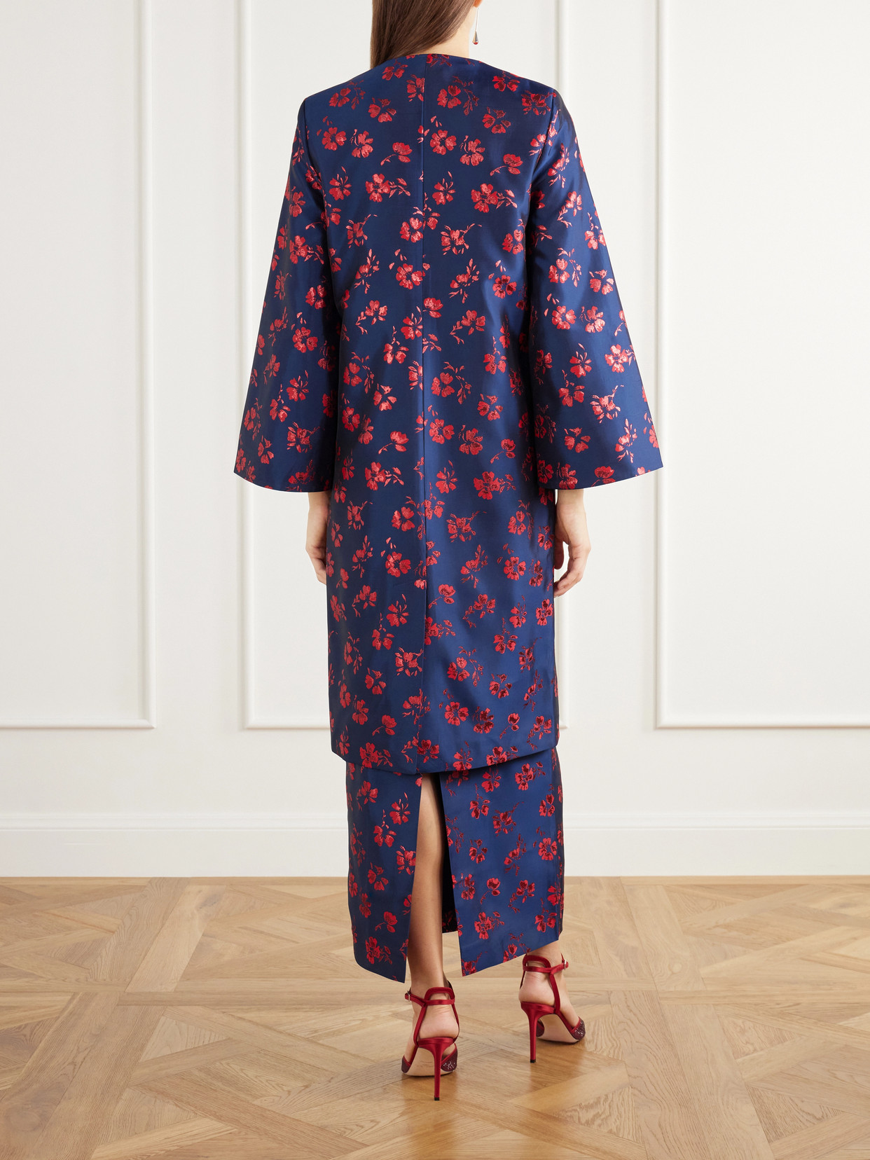 Ruby Floral-Jacquard Taffeta Coat