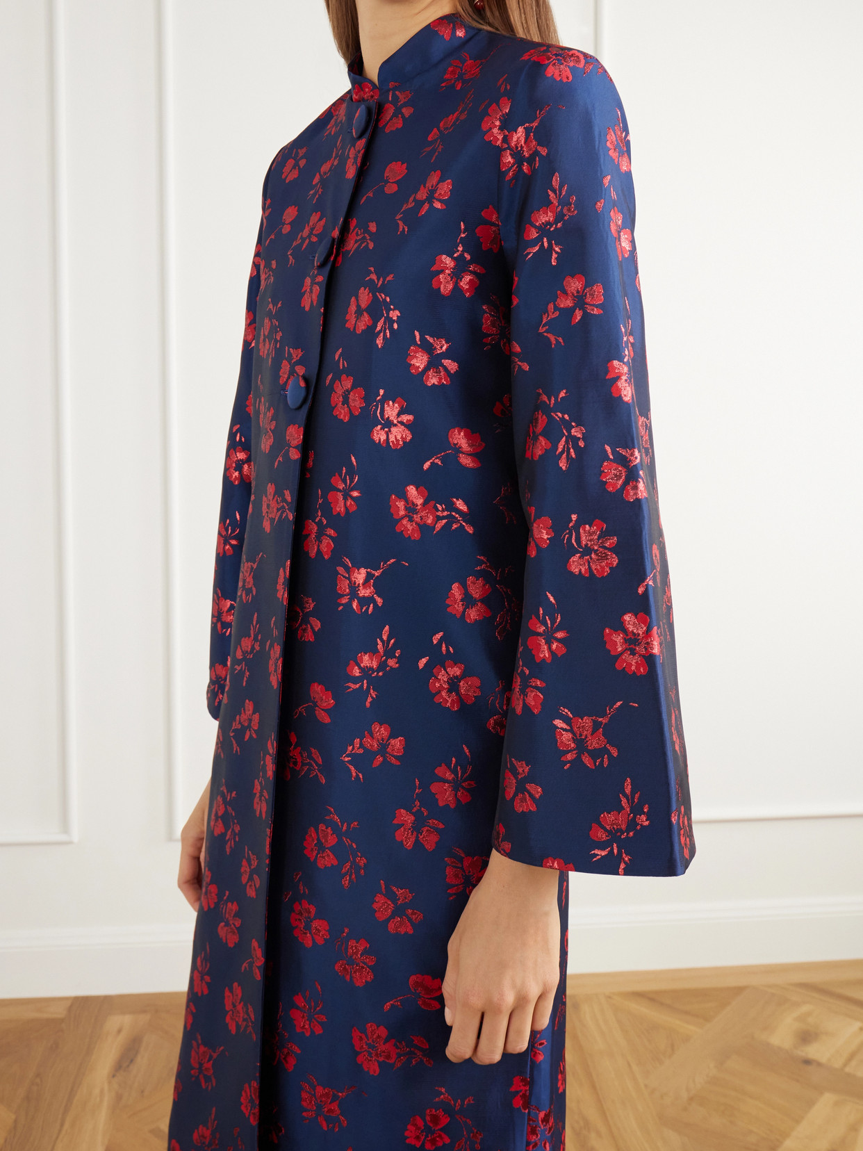 Ruby Floral-Jacquard Taffeta Coat