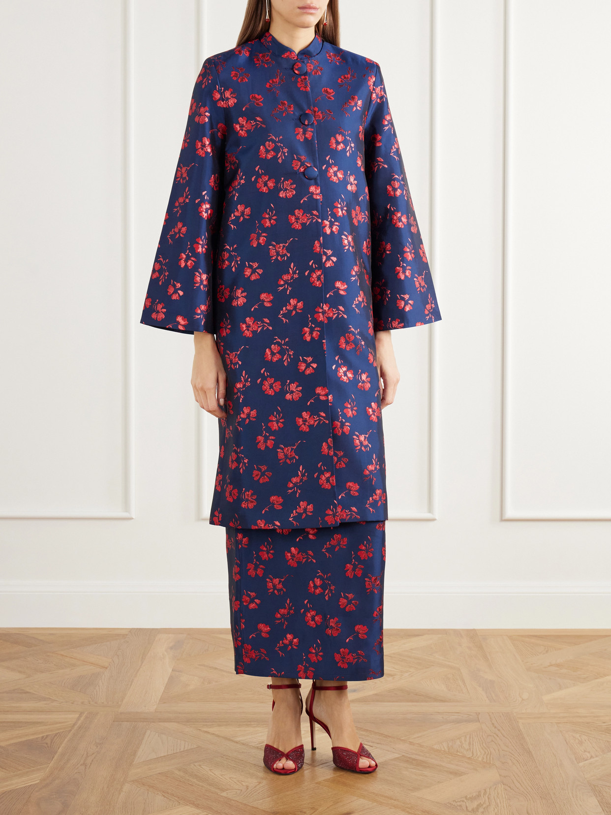 Ruby Floral-Jacquard Taffeta Coat