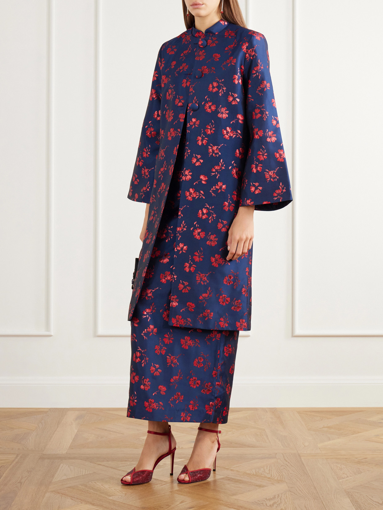 Ruby Floral-Jacquard Taffeta Coat