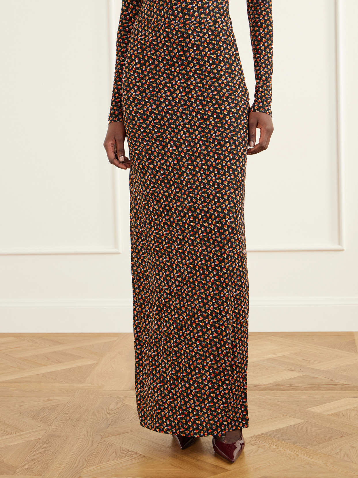 Floral-Jacquard Crepe Maxi