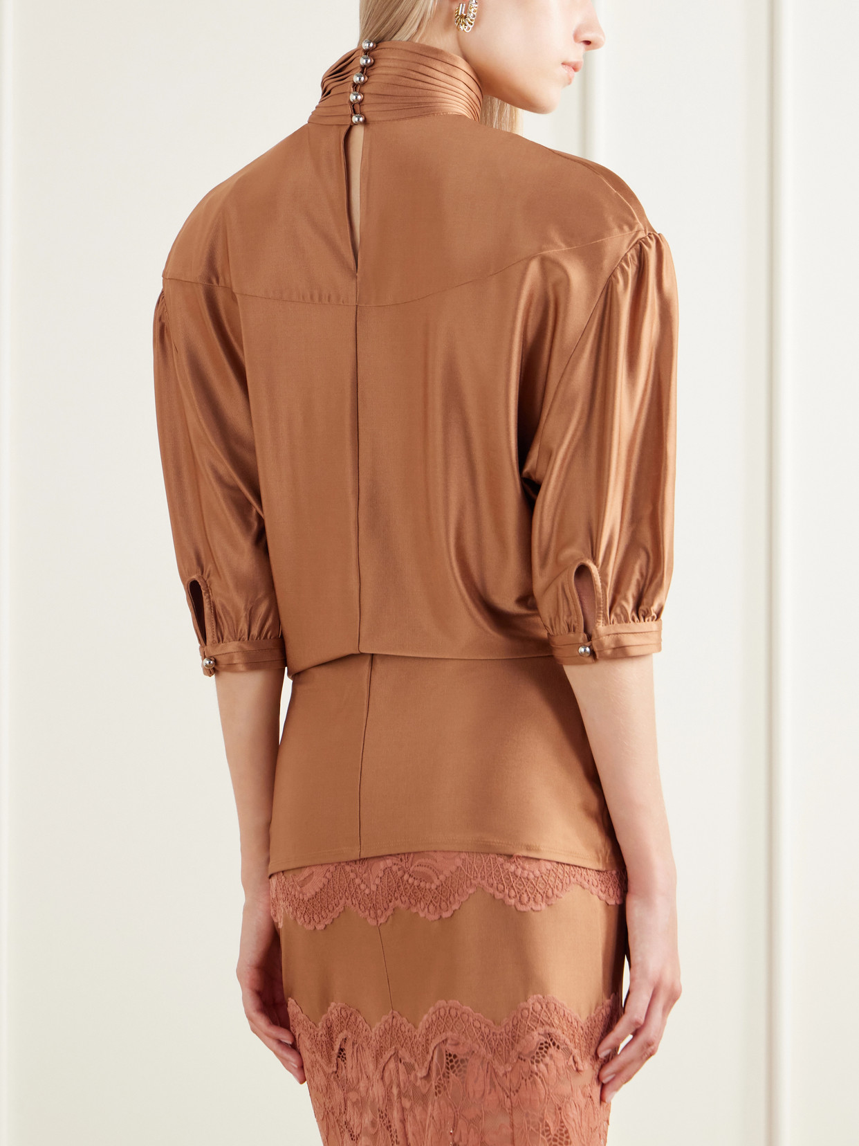 Stretch-Satin Turtleneck Blouse