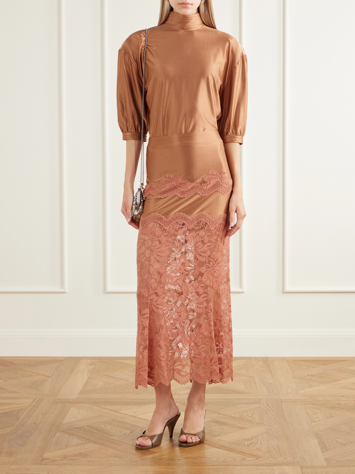 Stretch-Satin Turtleneck Blouse