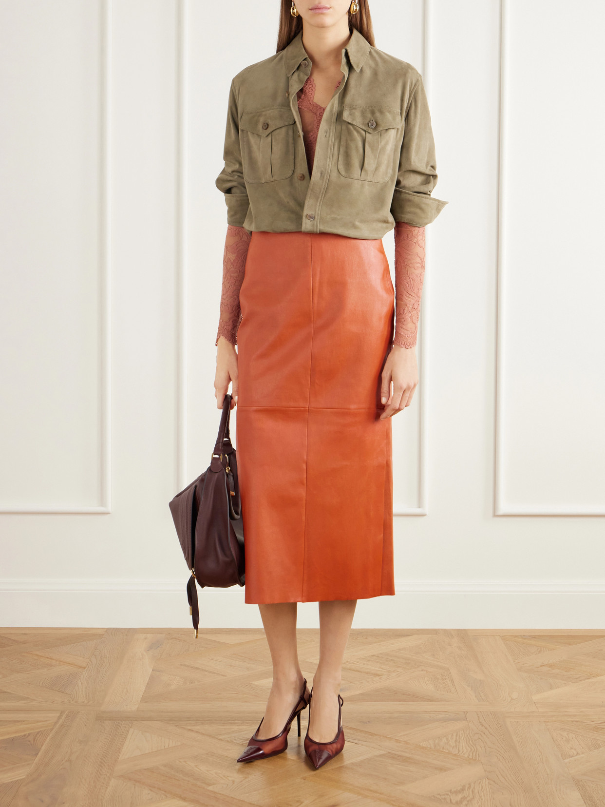 Lace-Trimmed Stretch-Satin Blouse