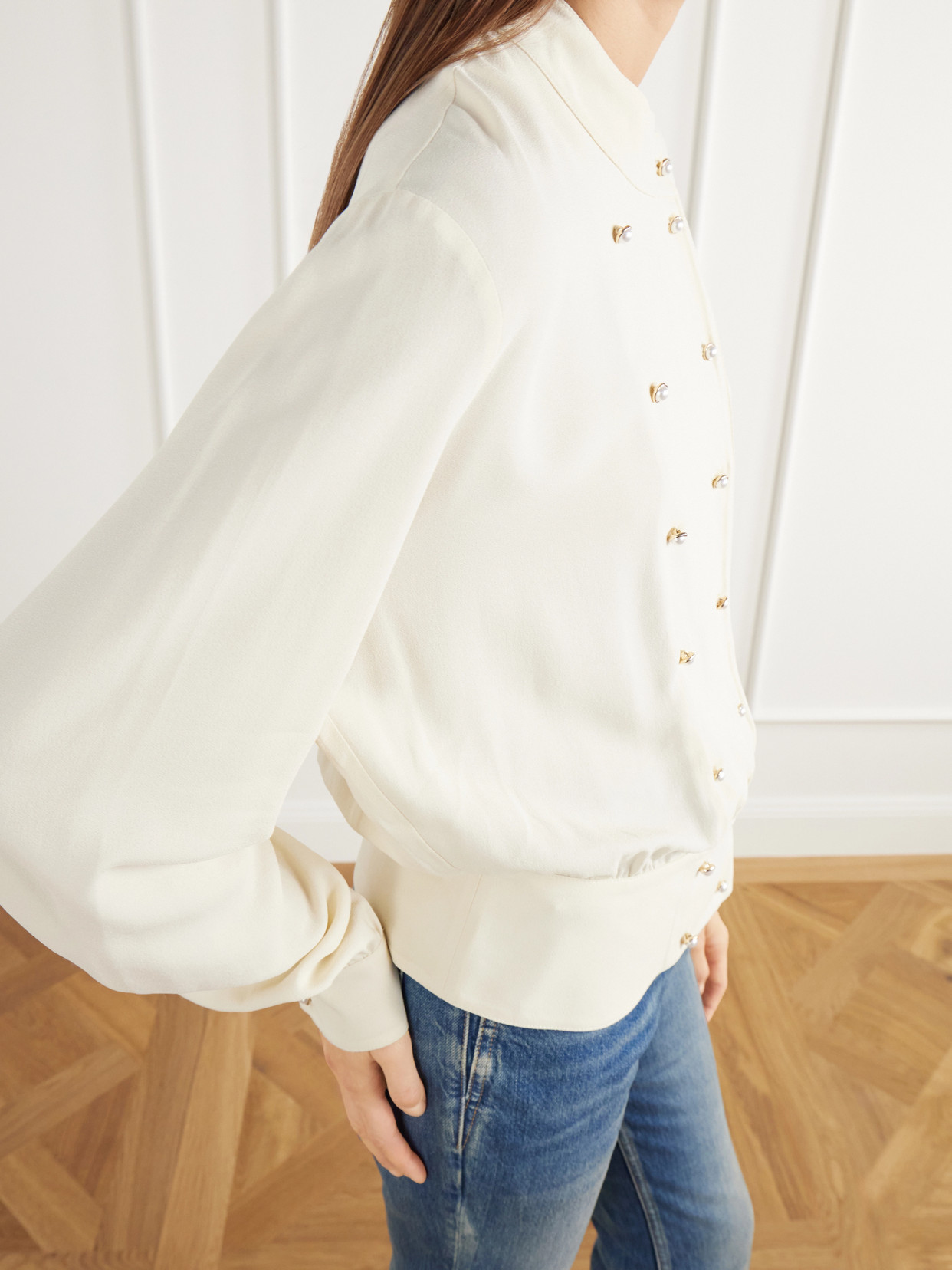 Haut Double-Breasted Crepe De Chine Blouse