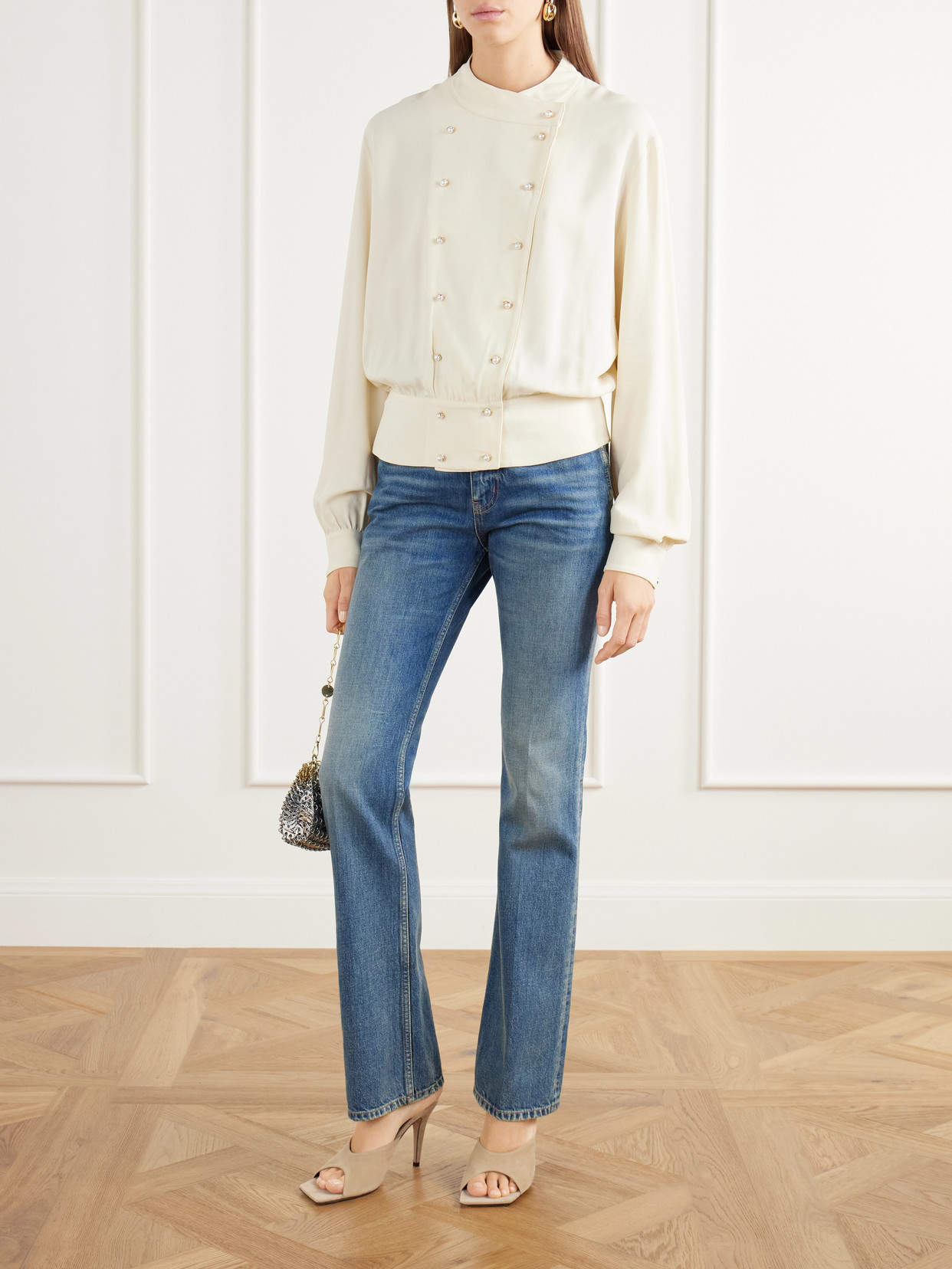 Haut Double-Breasted Crepe De Chine Blouse