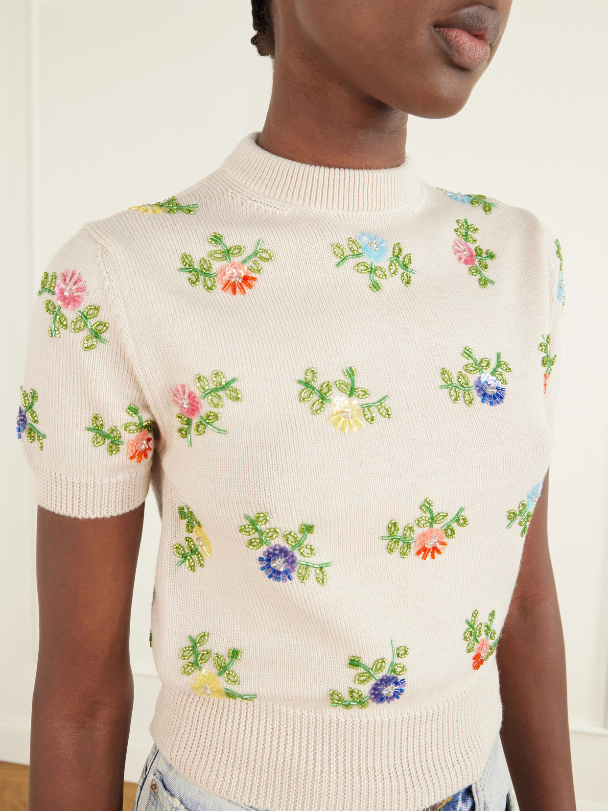 Floral-Embellished Merino Sweater