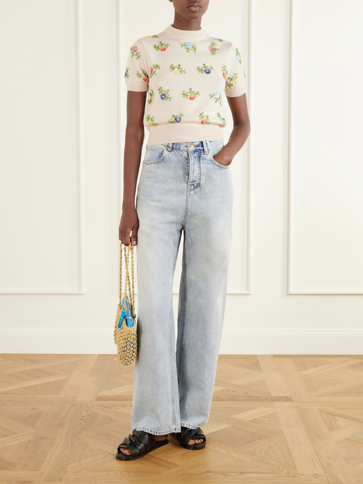 Floral-Embellished Merino Sweater