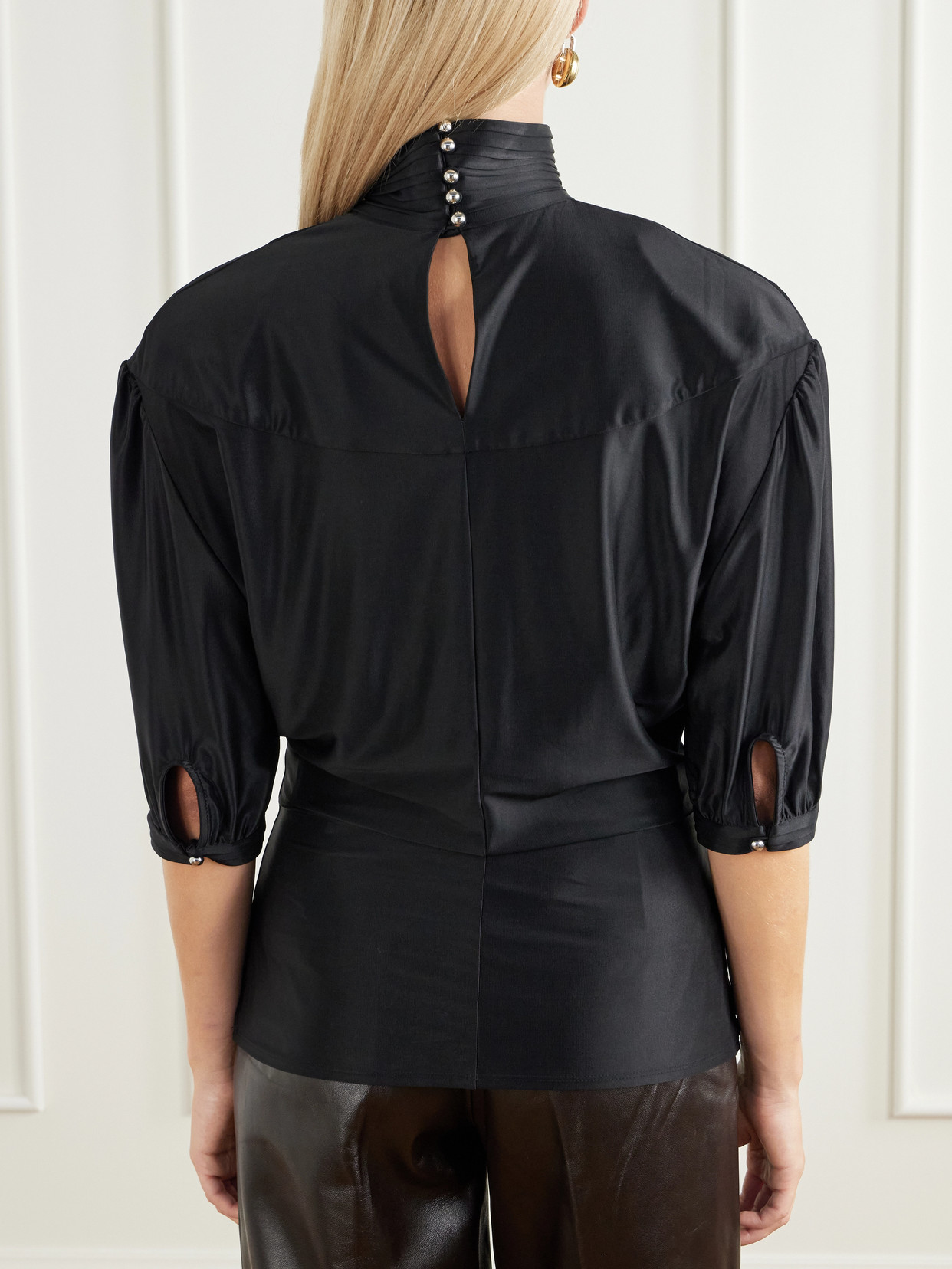 Stretch-Satin Turtleneck Blouse