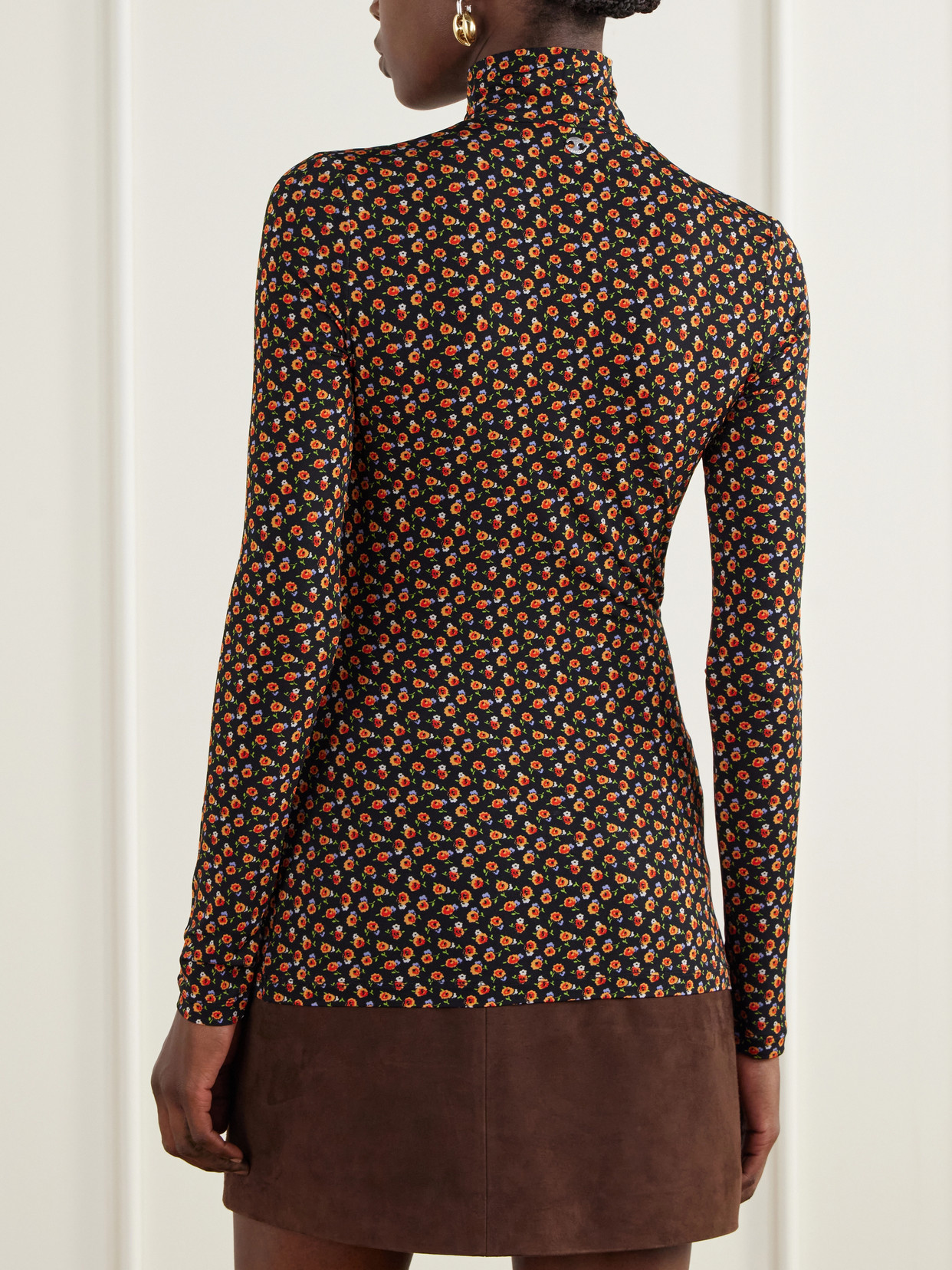 Floral-Print Stretch-Jersey Turtleneck Top