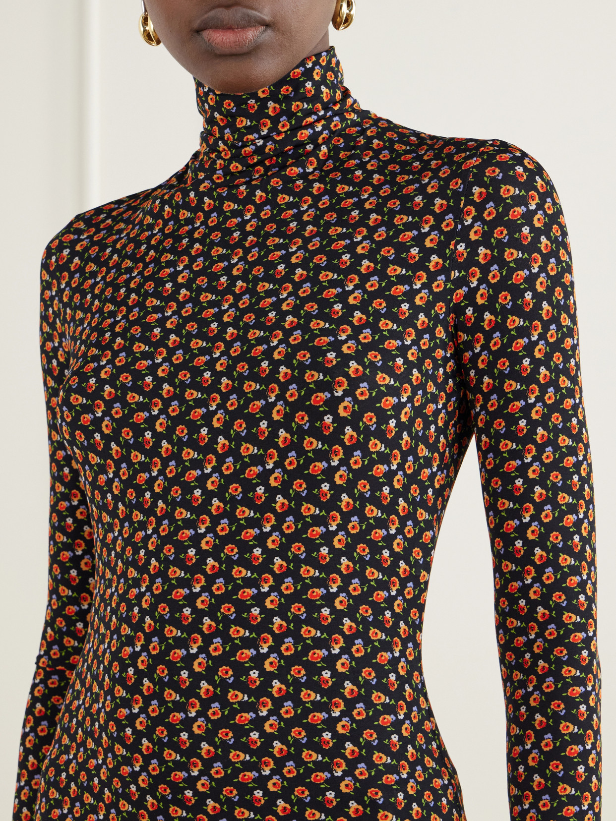 Floral-Print Stretch-Jersey Turtleneck Top