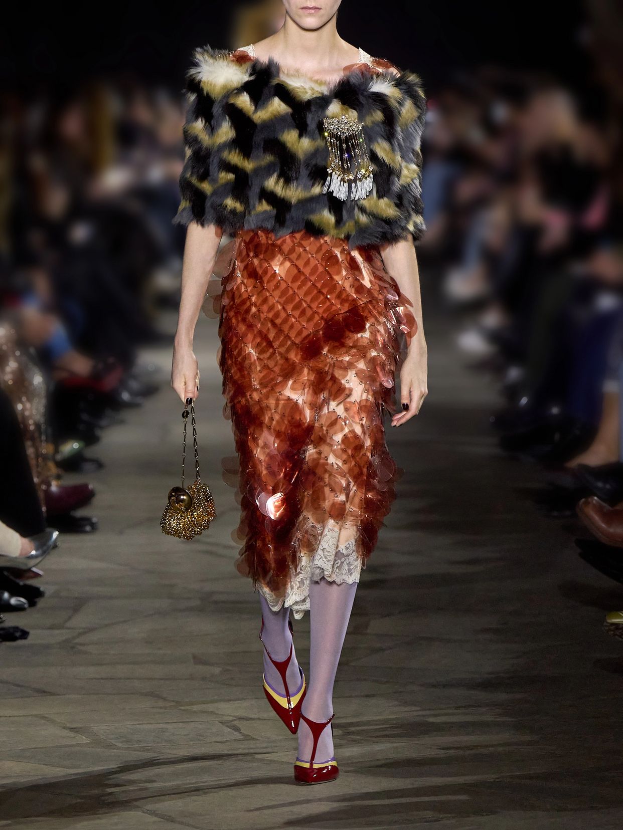 PACO RABANNE 스팽글 체인메일 미디 스커트