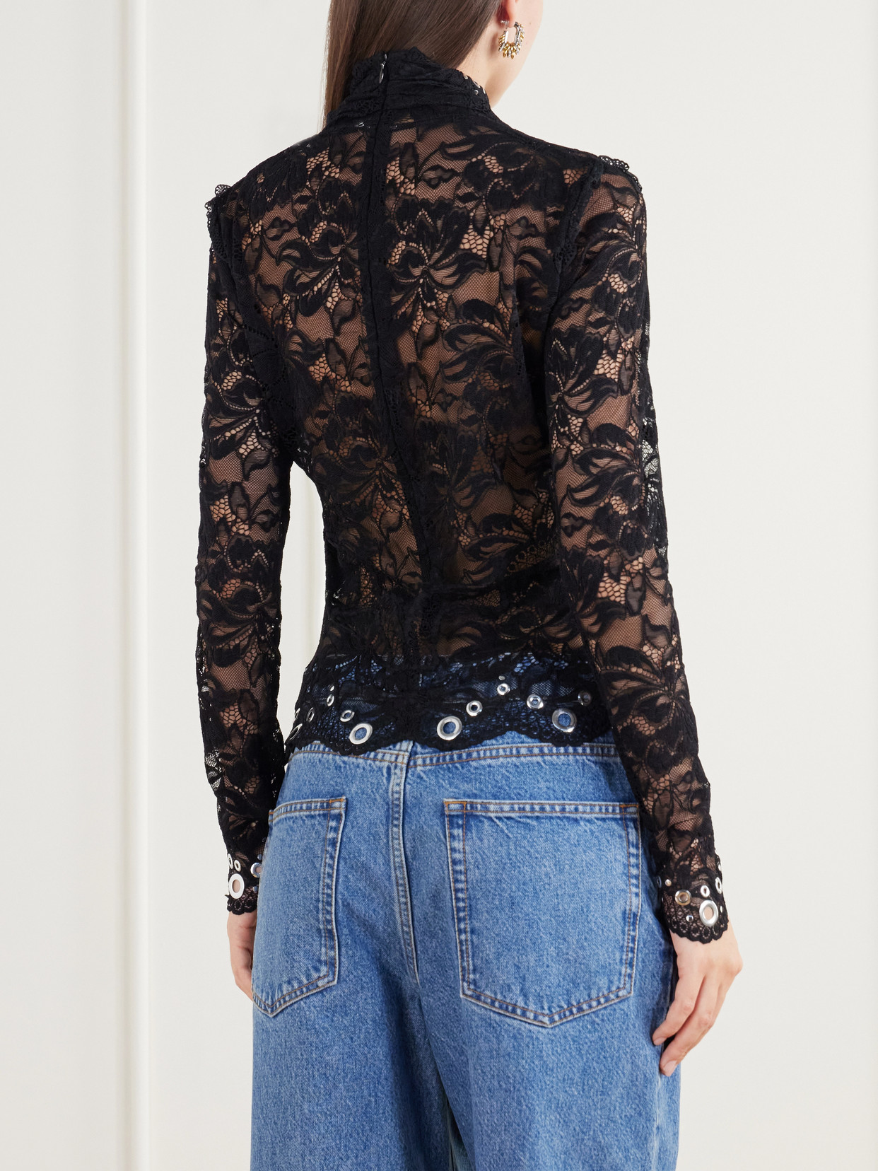 Eyelet-Embellished Layered Lace Top