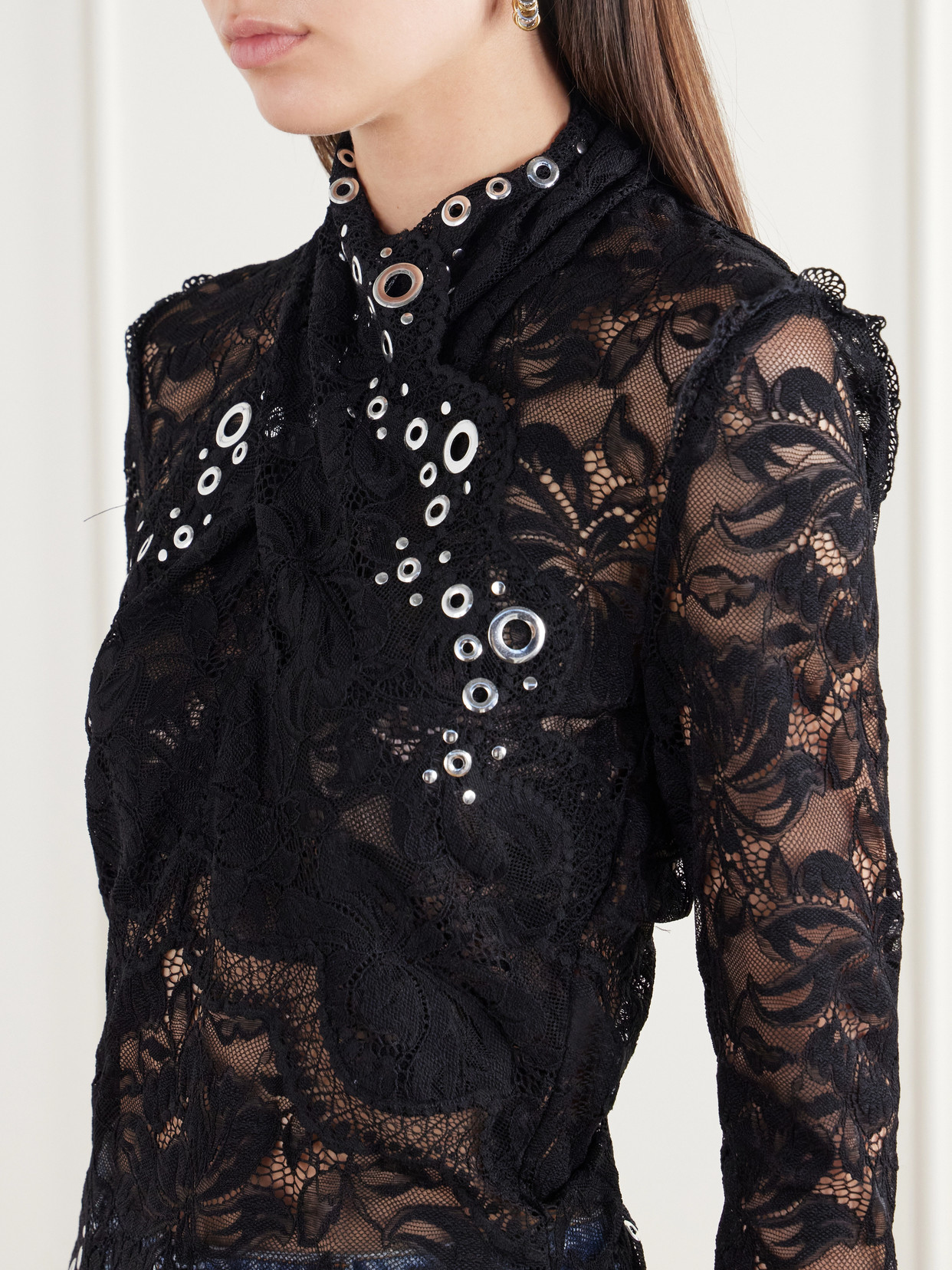 Eyelet-Embellished Layered Lace Top