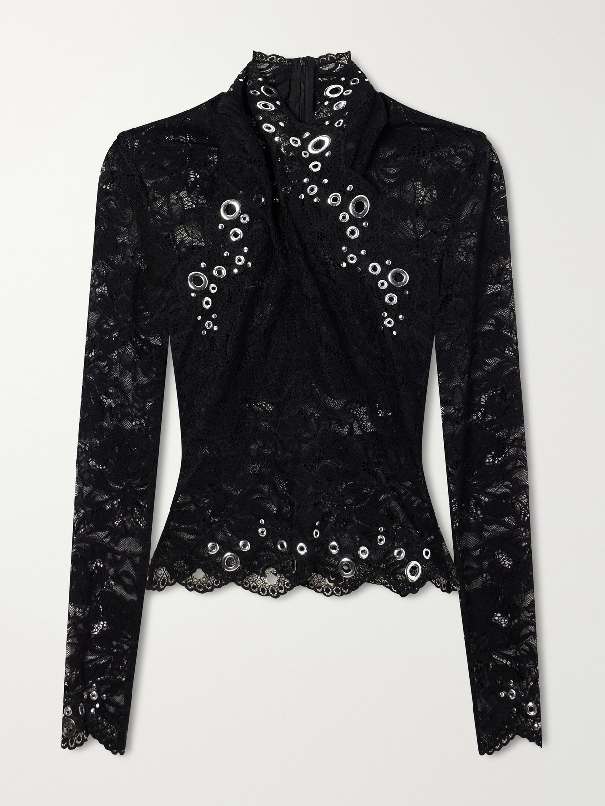 Eyelet-Embellished Layered Lace Top