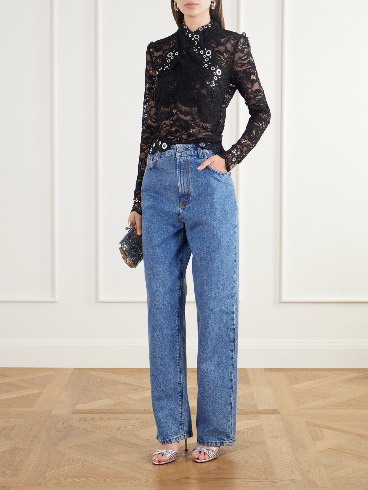 Eyelet-Embellished Layered Lace Top