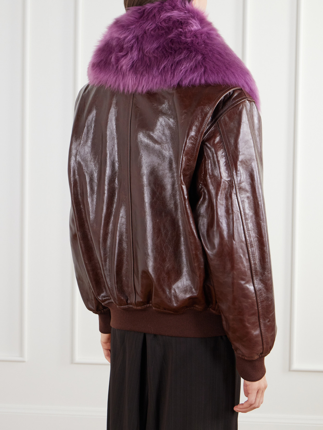 Shearling-Trimmed Leather Bomber Jacket