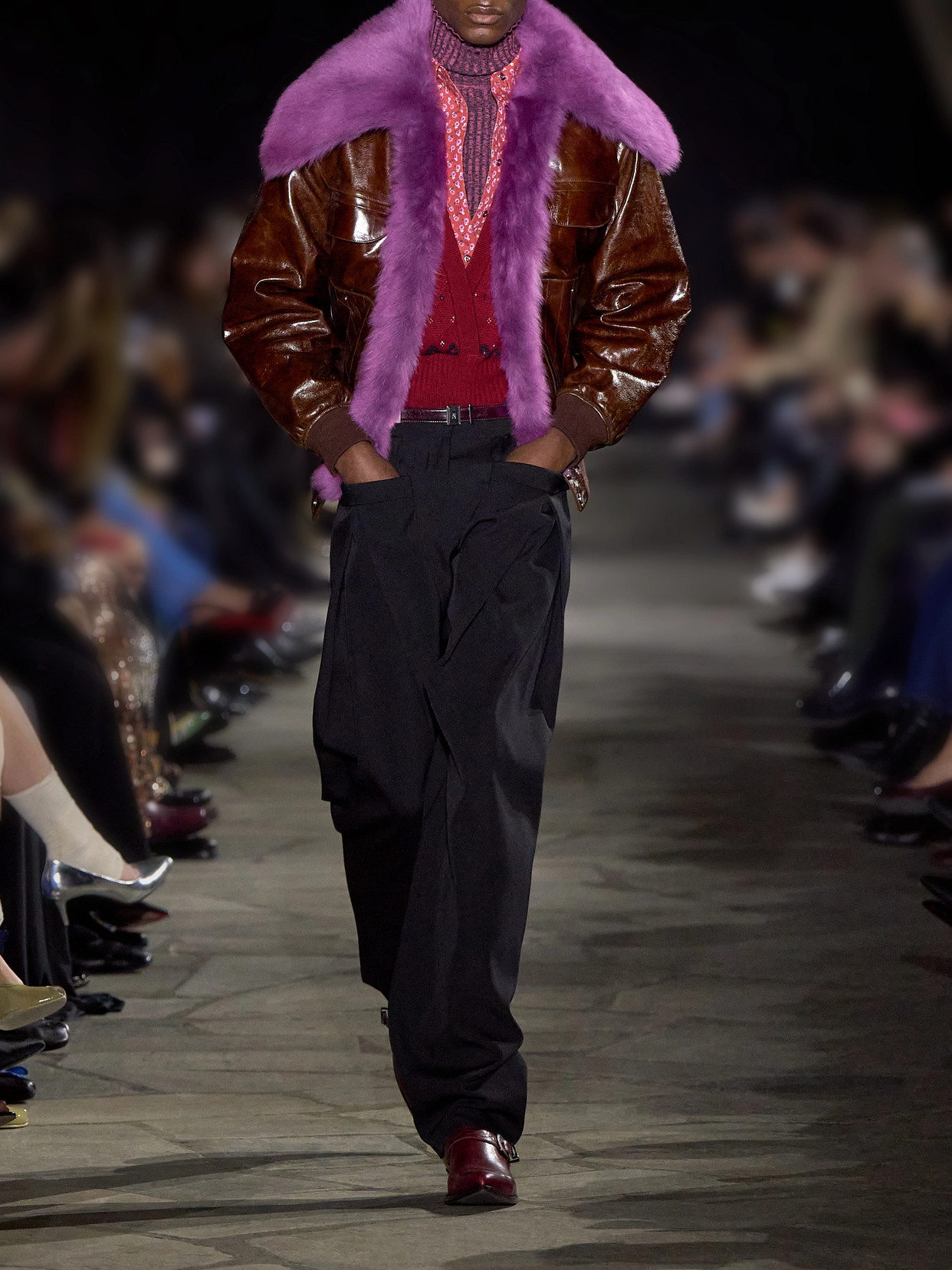 Shearling-Trimmed Leather Bomber Jacket