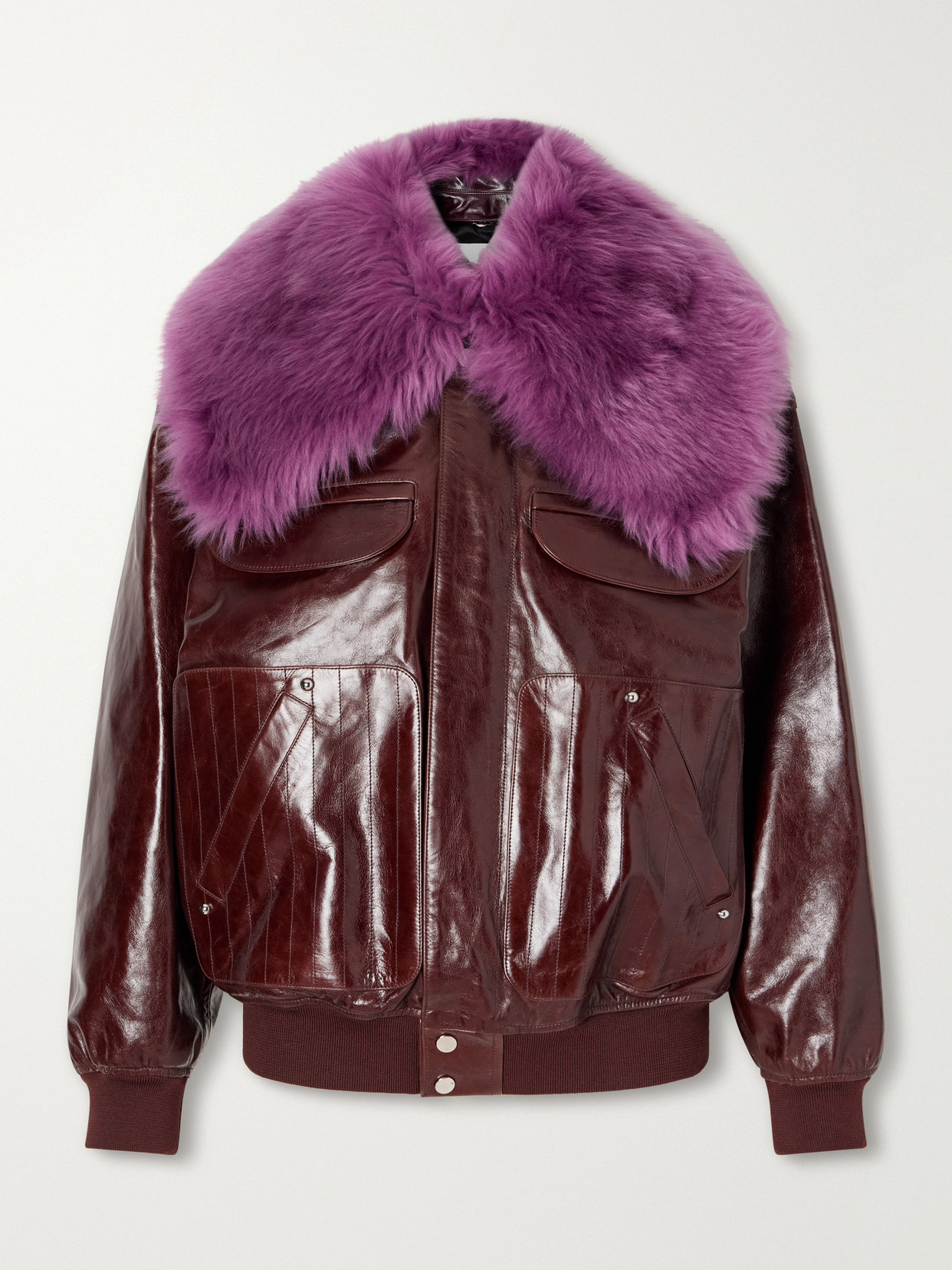 Shearling-Trimmed Leather Bomber Jacket