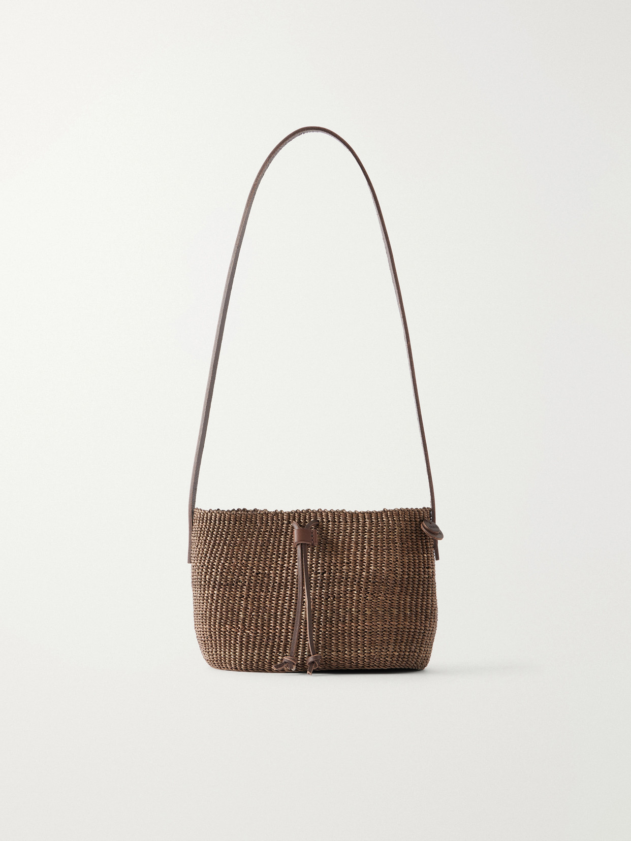 Muun Nina Leather-trimmed Raffia Shoulder Bag In Brown