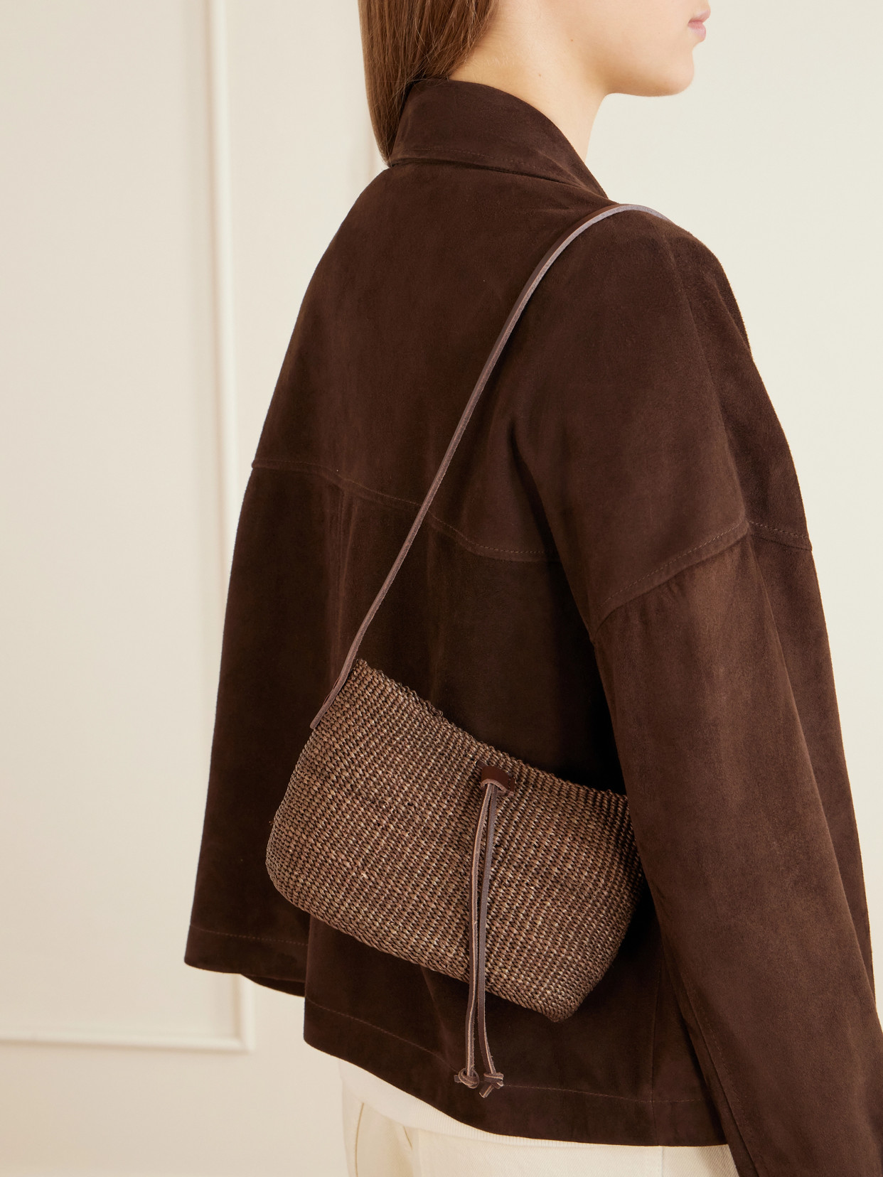 Muuñ - Nina Leather-Trimmed Raffia Shoulder Bag