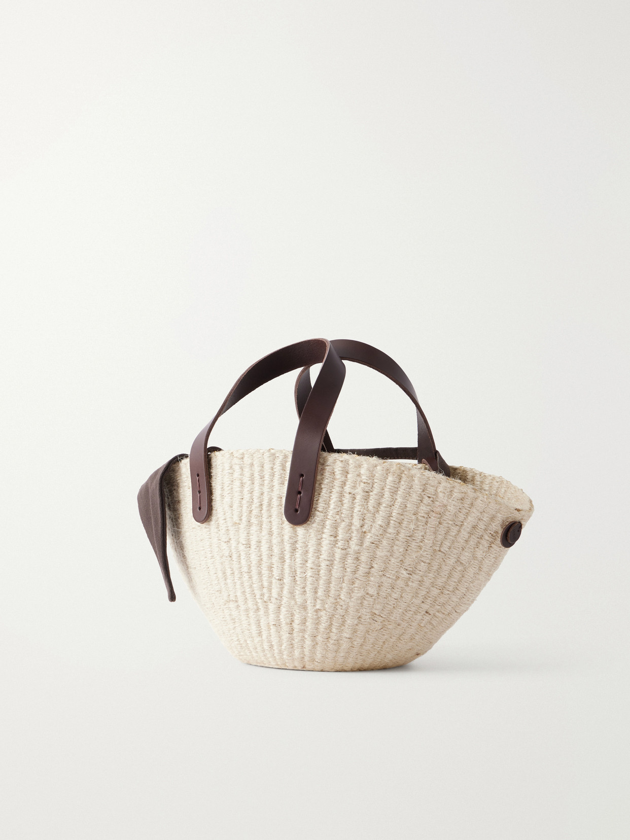 Muuñ - Sophia Leather And Cotton-Trimmed Raffia Mini Tote