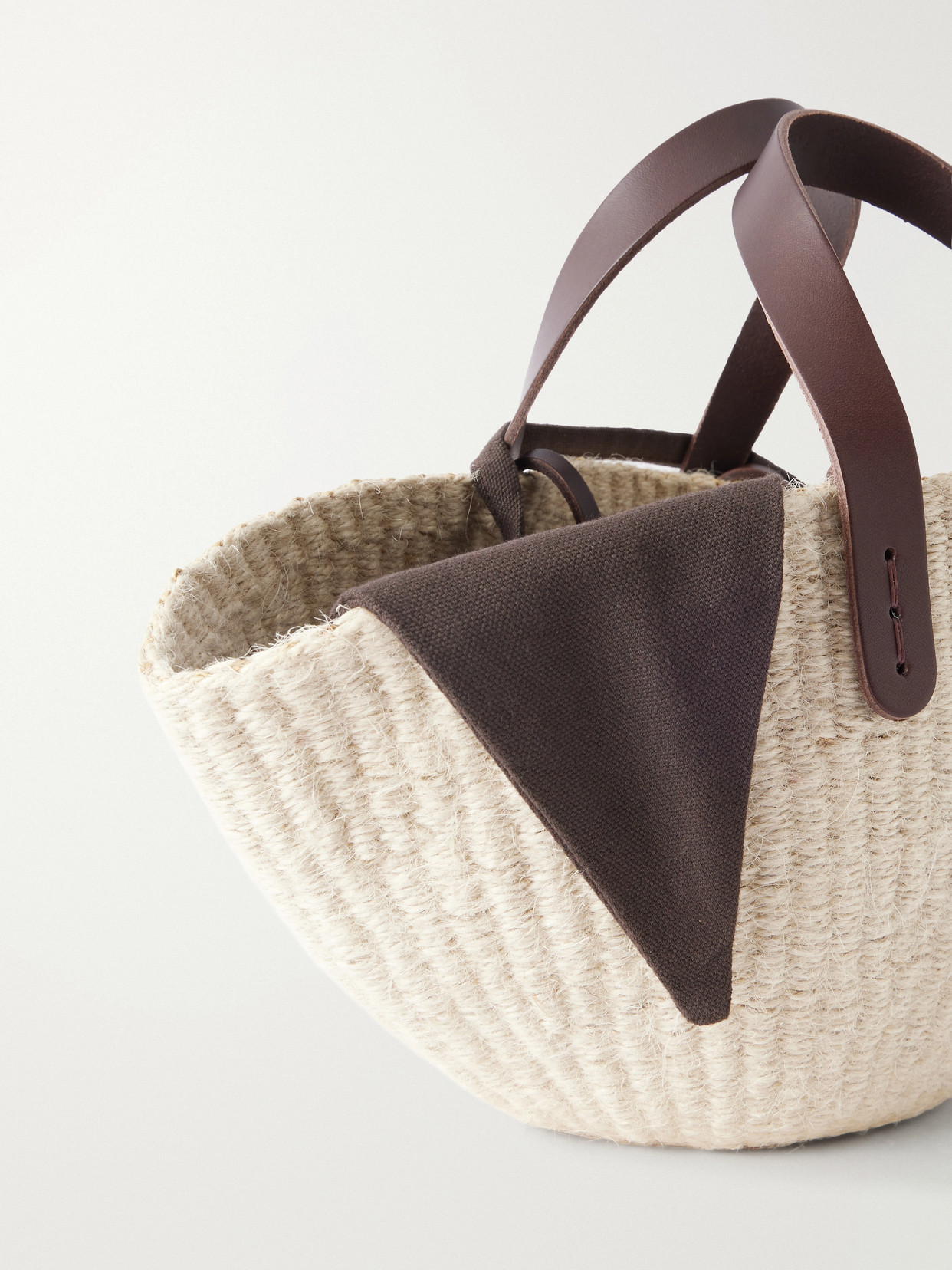 Muuñ - Sophia Leather And Cotton-Trimmed Raffia Mini Tote