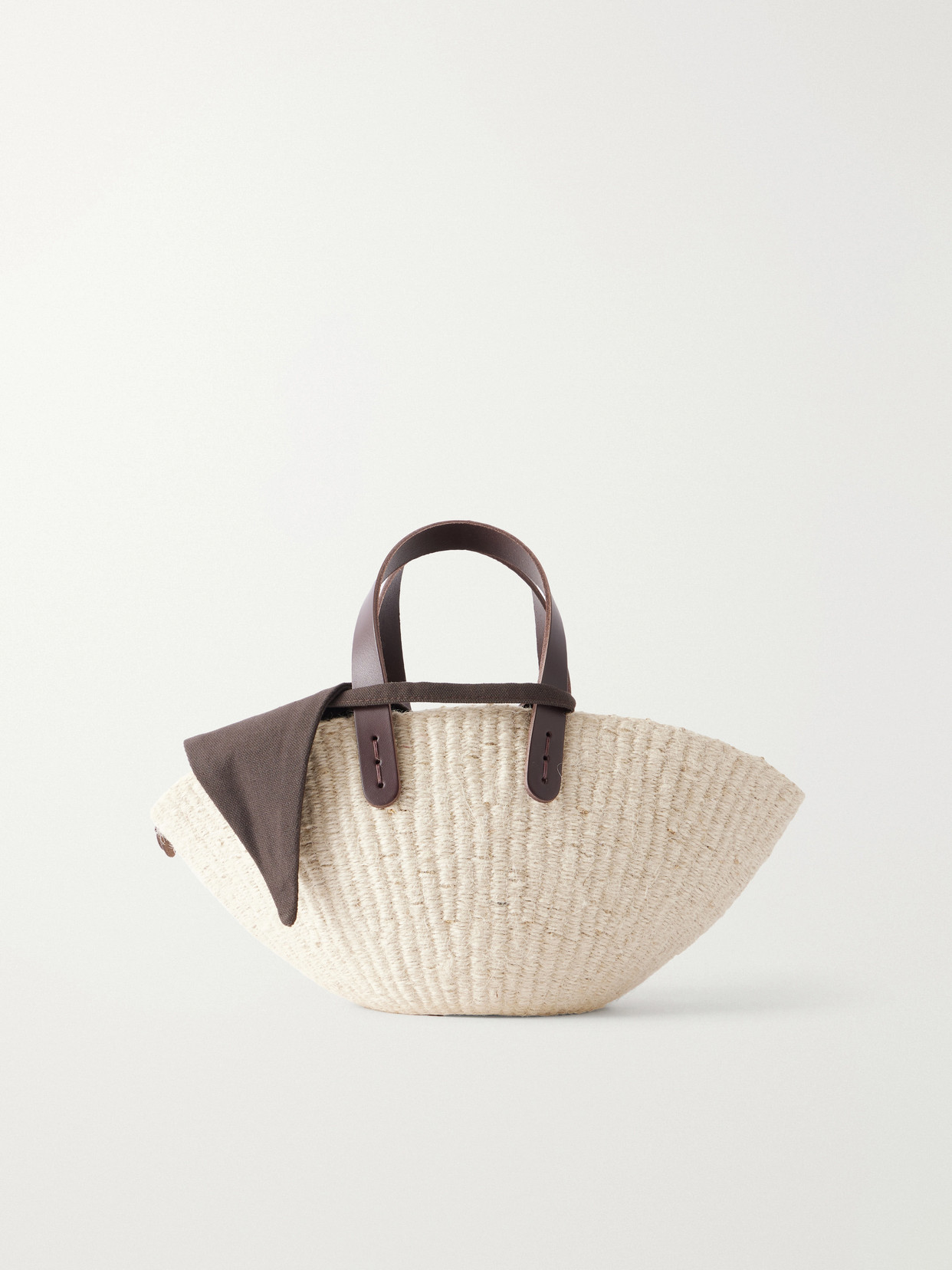 Muun Sophia Leather And Cotton-trimmed Raffia Mini Tote In Neutrals