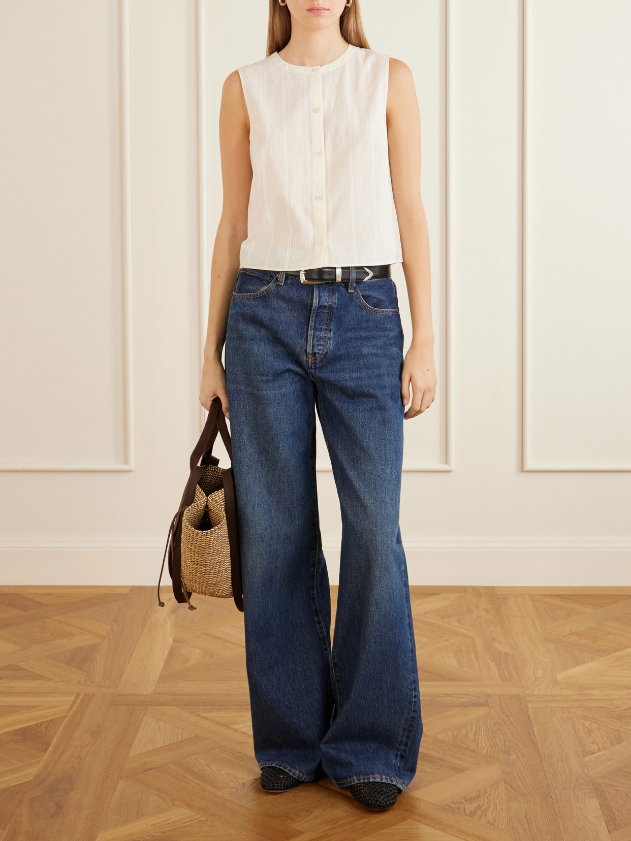 Muuñ - Cotton And Leather-Trimmed Raffia Tote