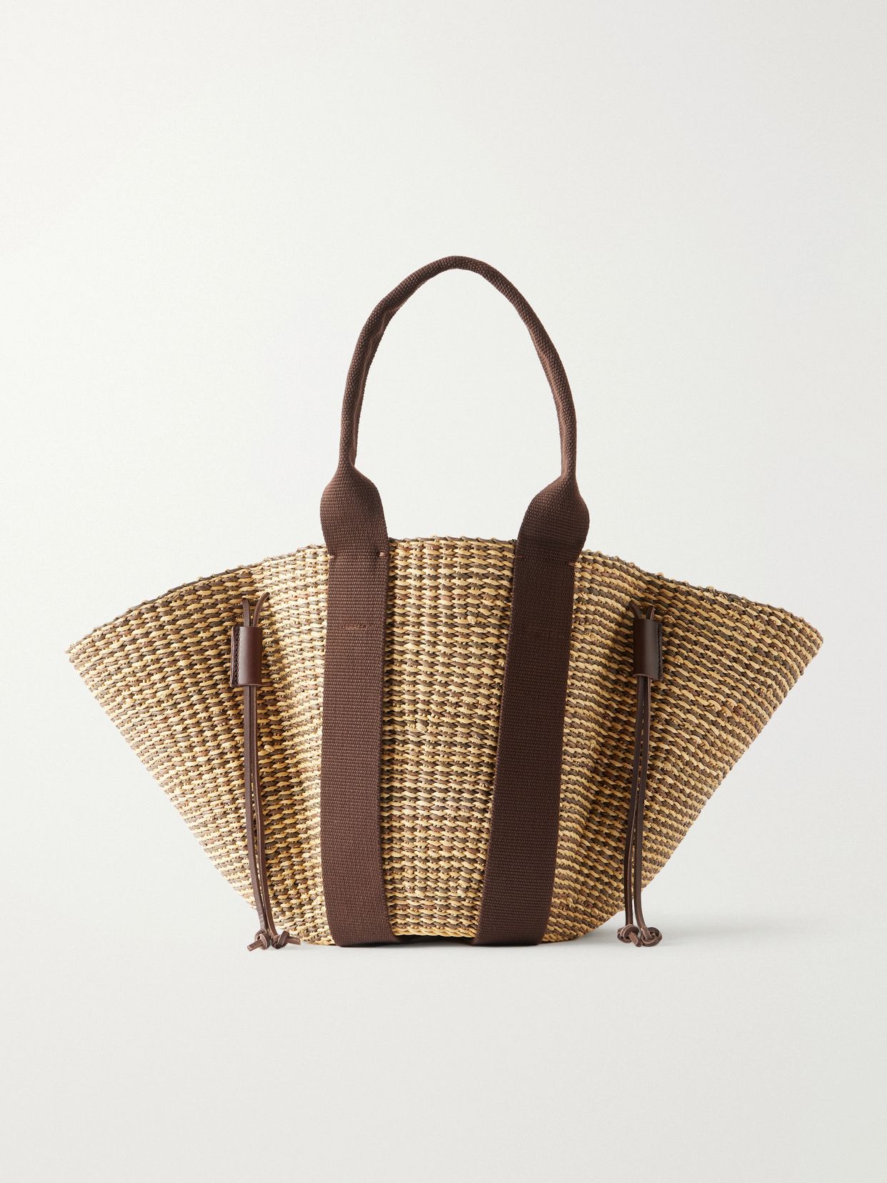 Cotton and leather-trimmed raffia tote