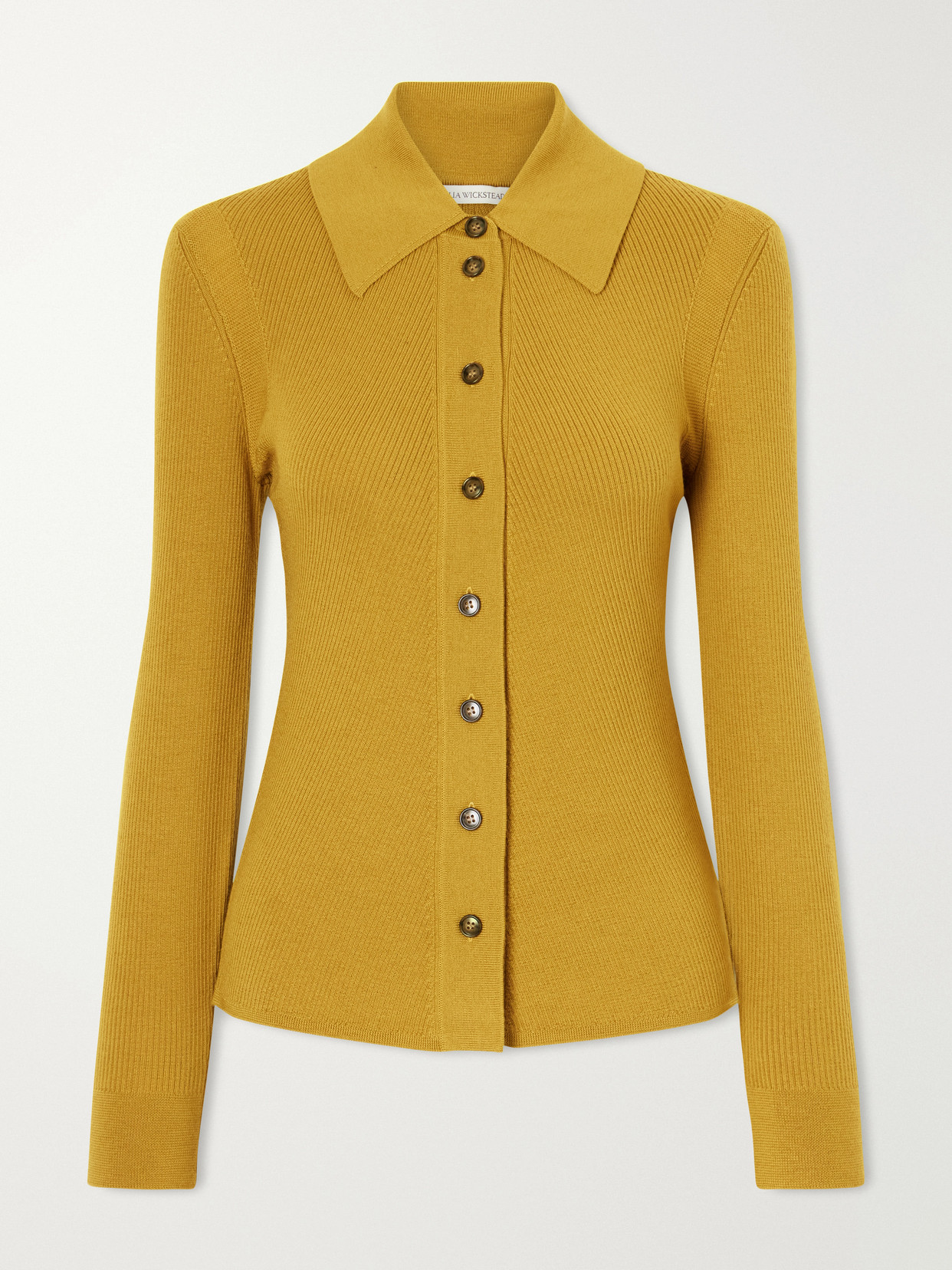 Emilia Wickstead Brinkley Ribbed Wool Cardigan In Yellow