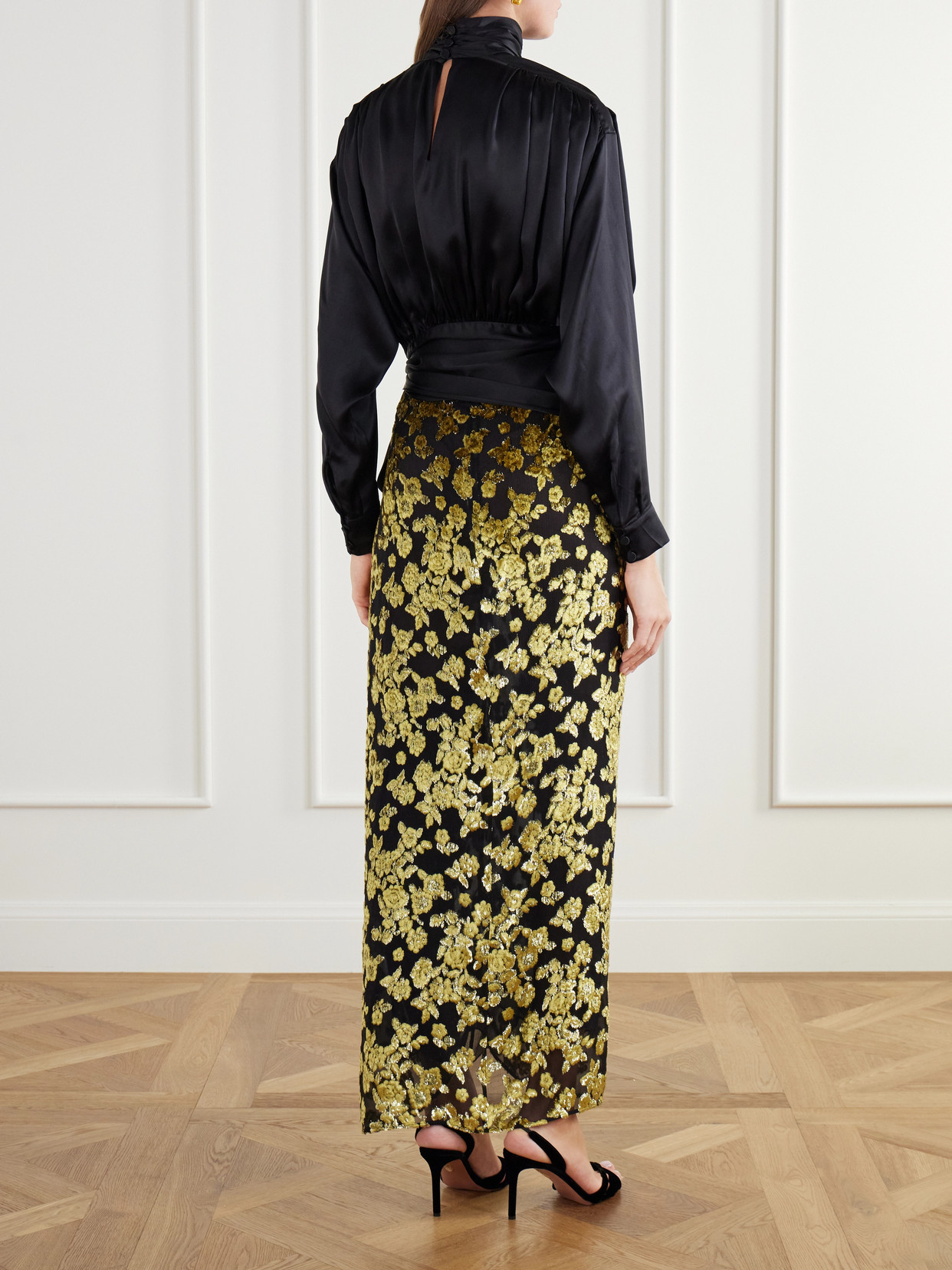 Belted Gathered Silk-Satin Blouse