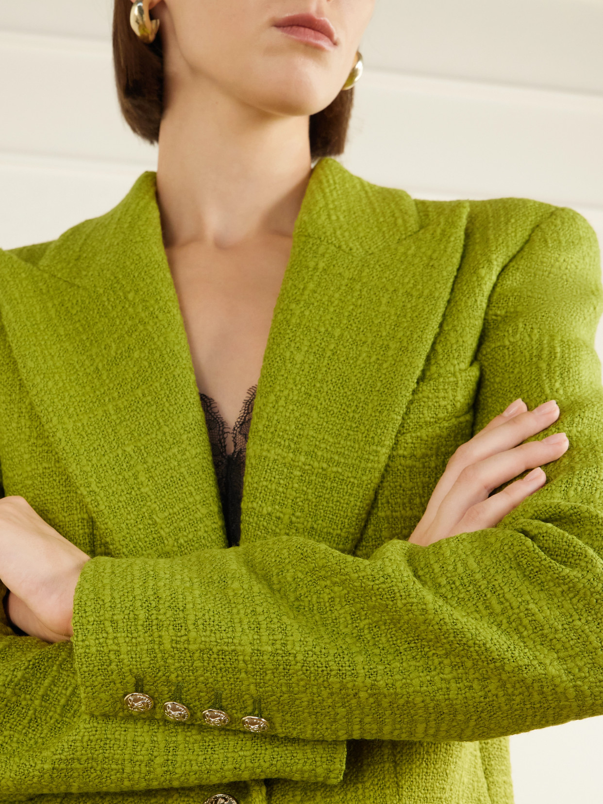 Balmain Bouclé-tweed Wool-blend Jacket In Green