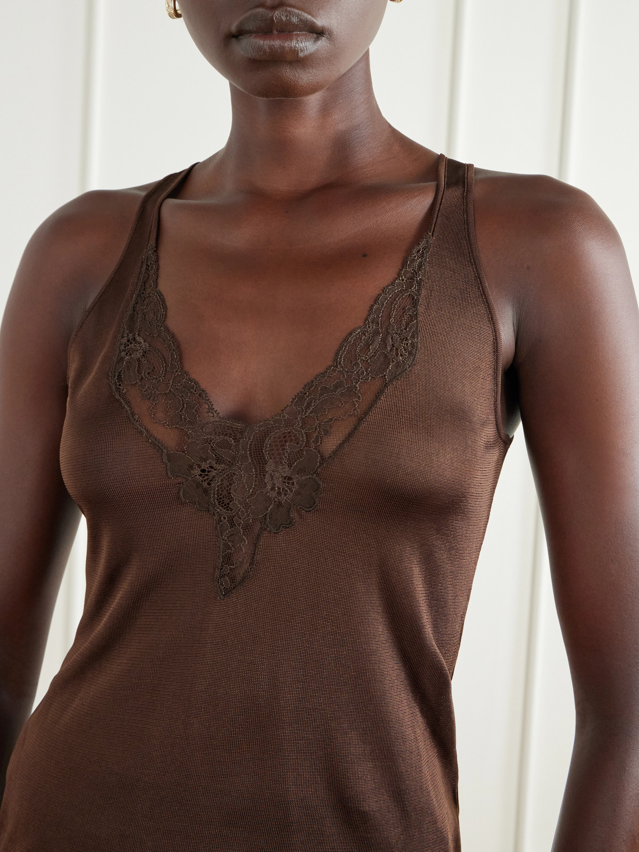 Lace-Trimmed Knitted Tank
