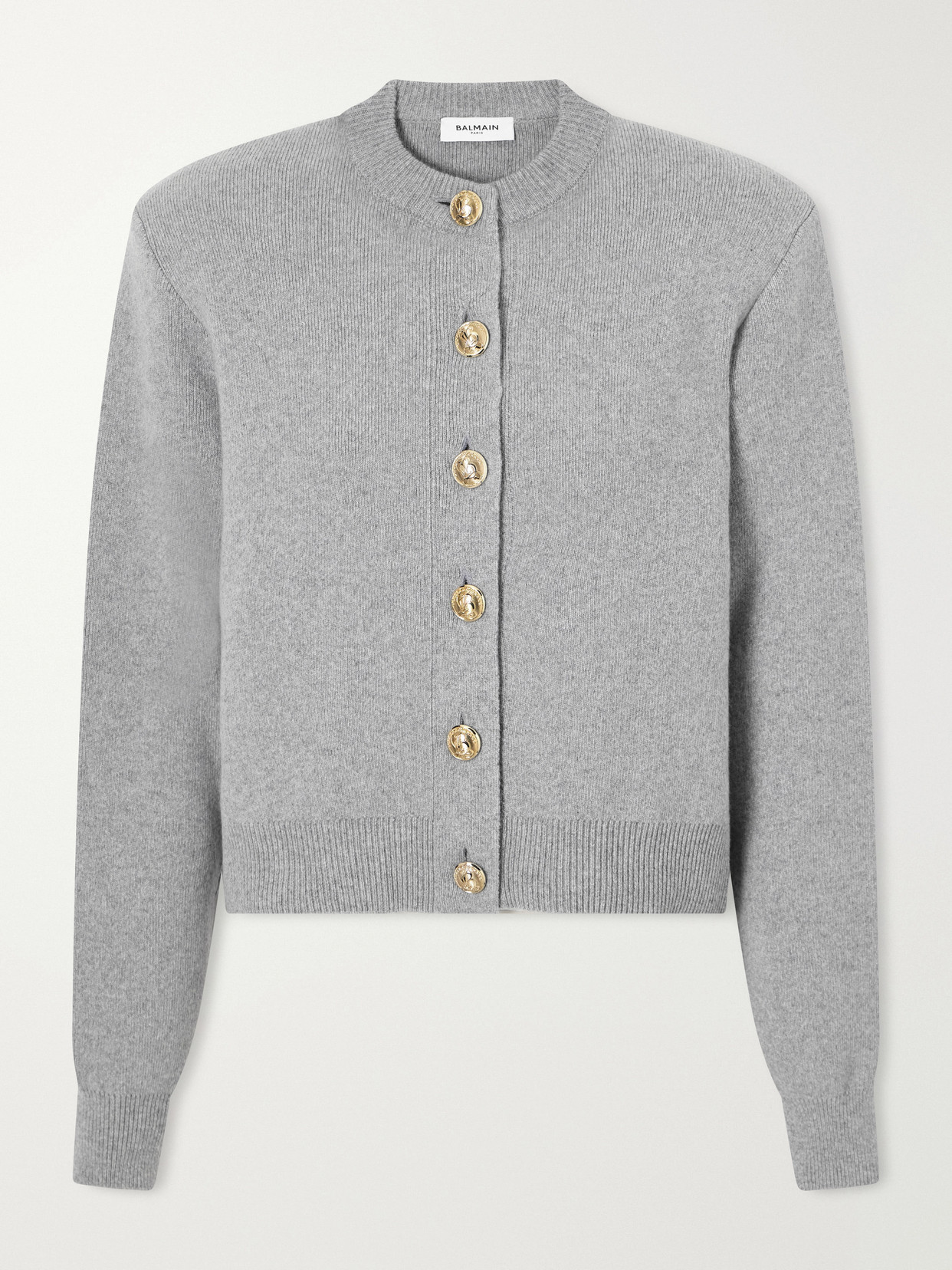 Balmain Merino Wool And Cashmere-blend Cardigan In Gray
