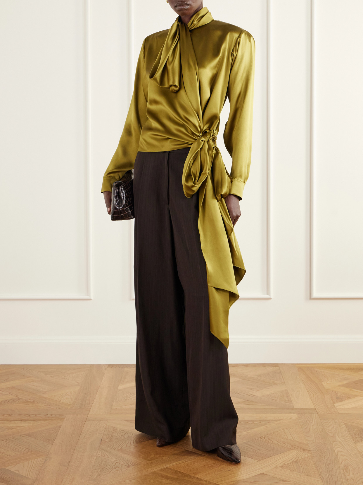 Tie-Detailed Silk-Satin Blouse