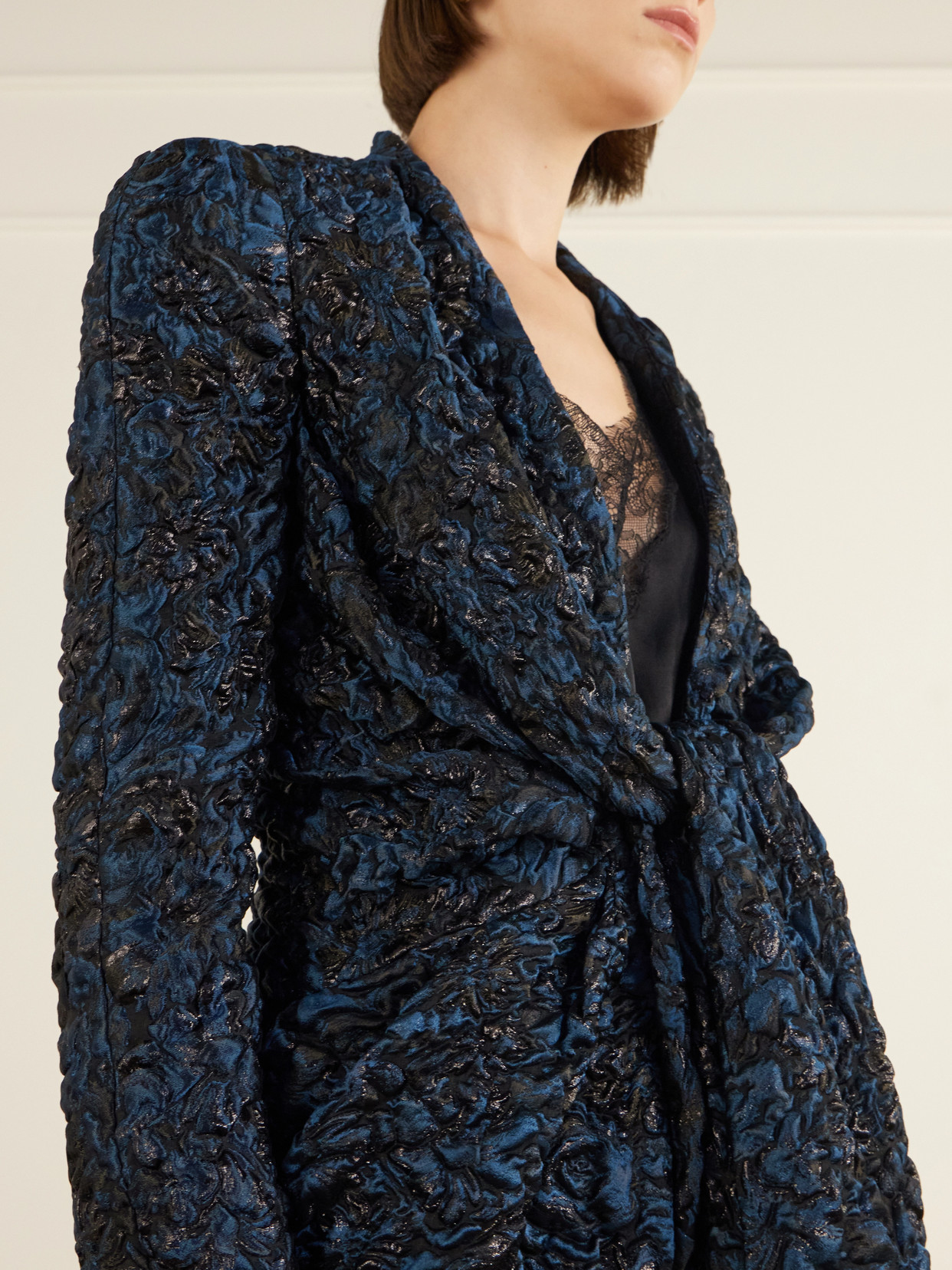 Knotted Floral-Jacquard Jacket