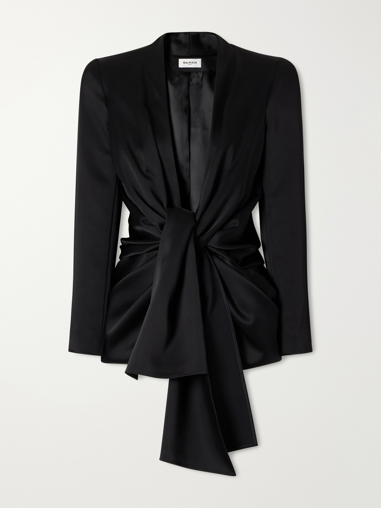 Tie-Detailed Draped Satin-Crepe Jacket