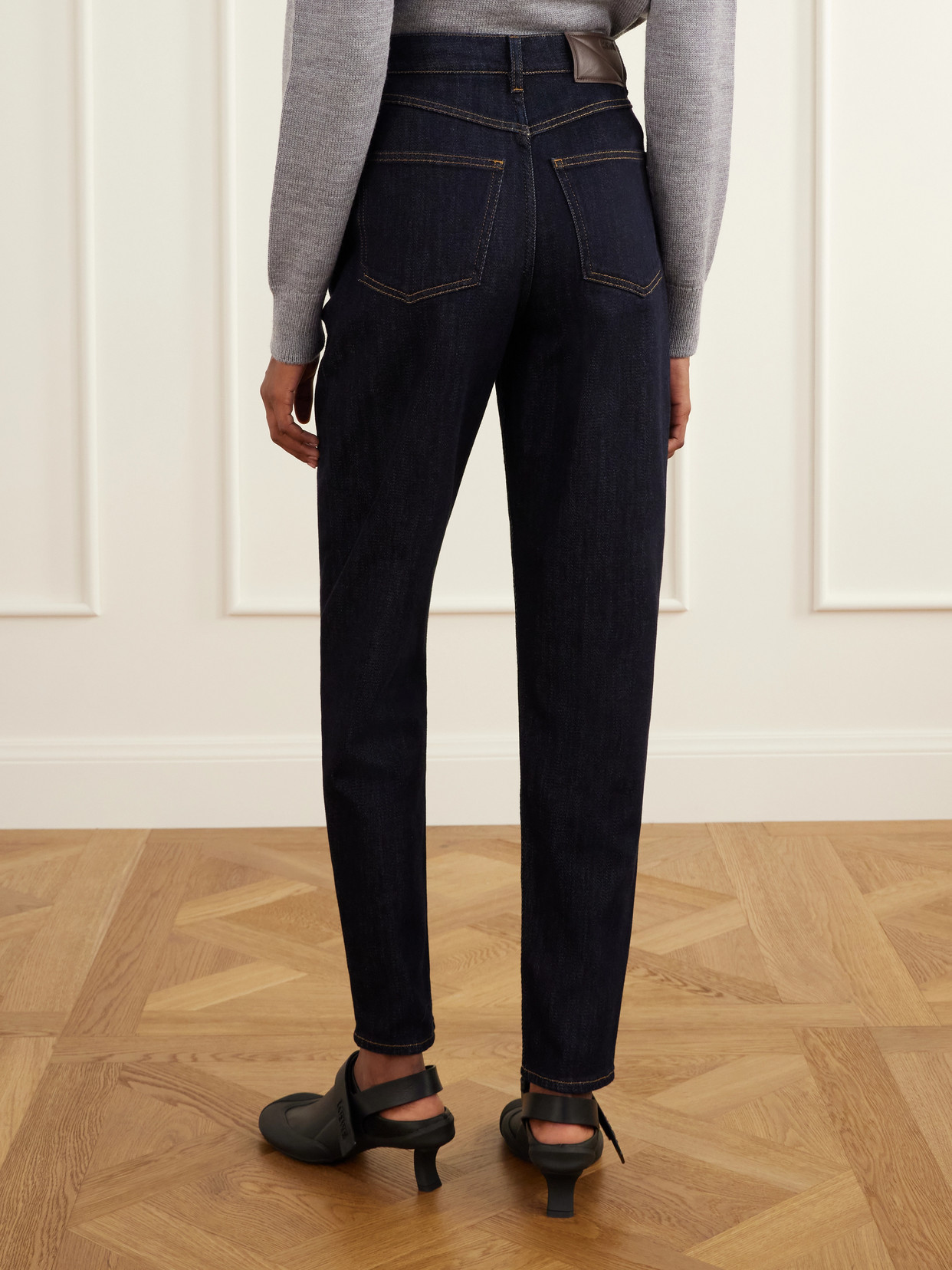Logo-Debossed High-Rise Tapered Jeans