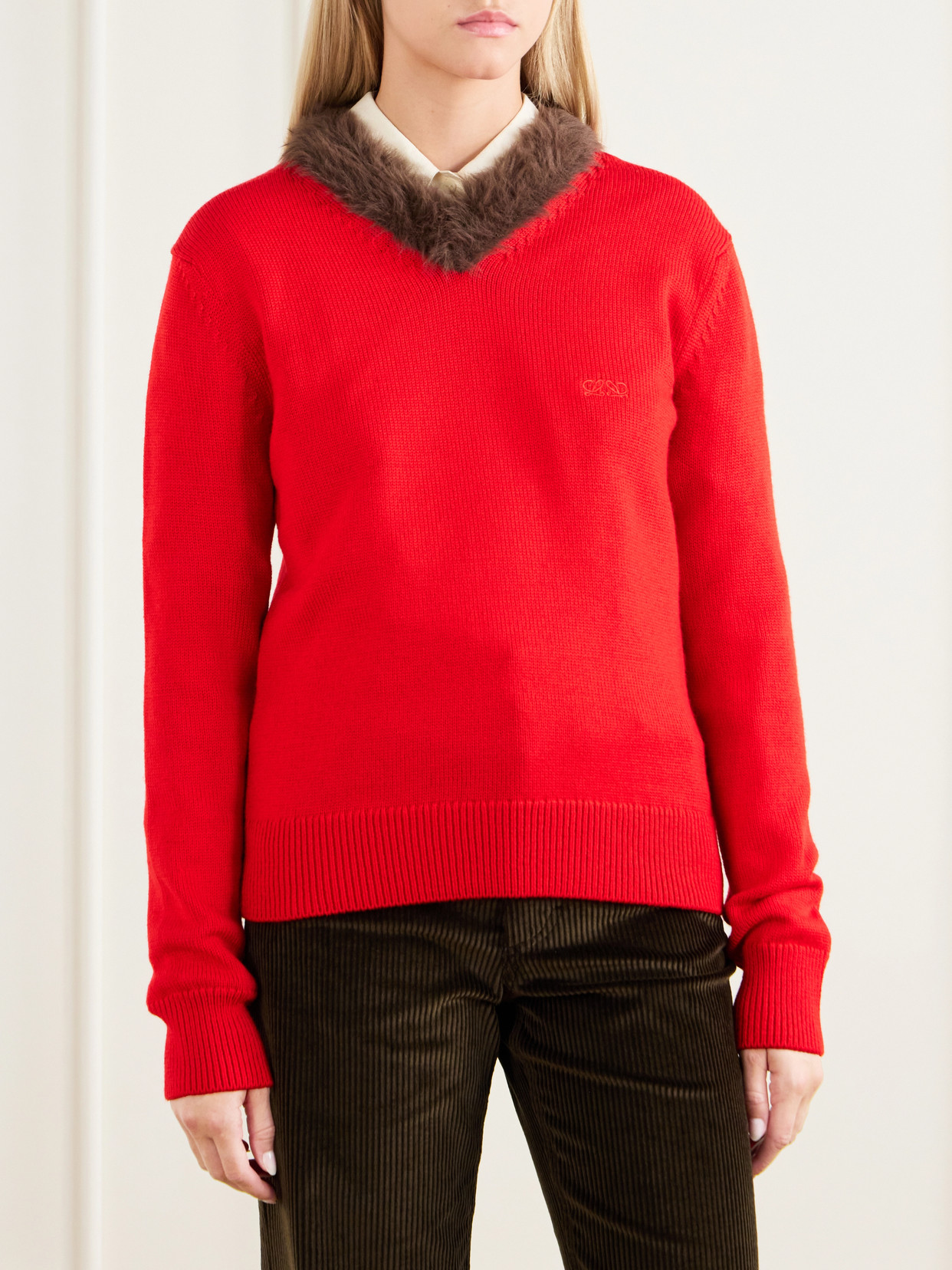 Plush-Trimmed Sweater