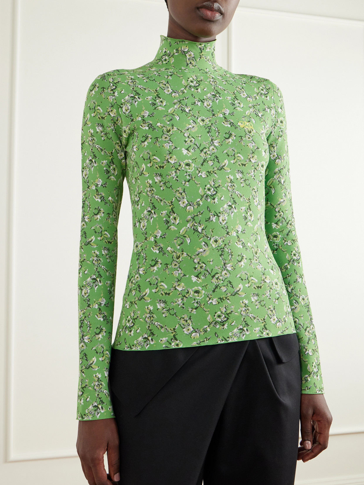 Logo-Embroidered Floral-Jacquard Top
