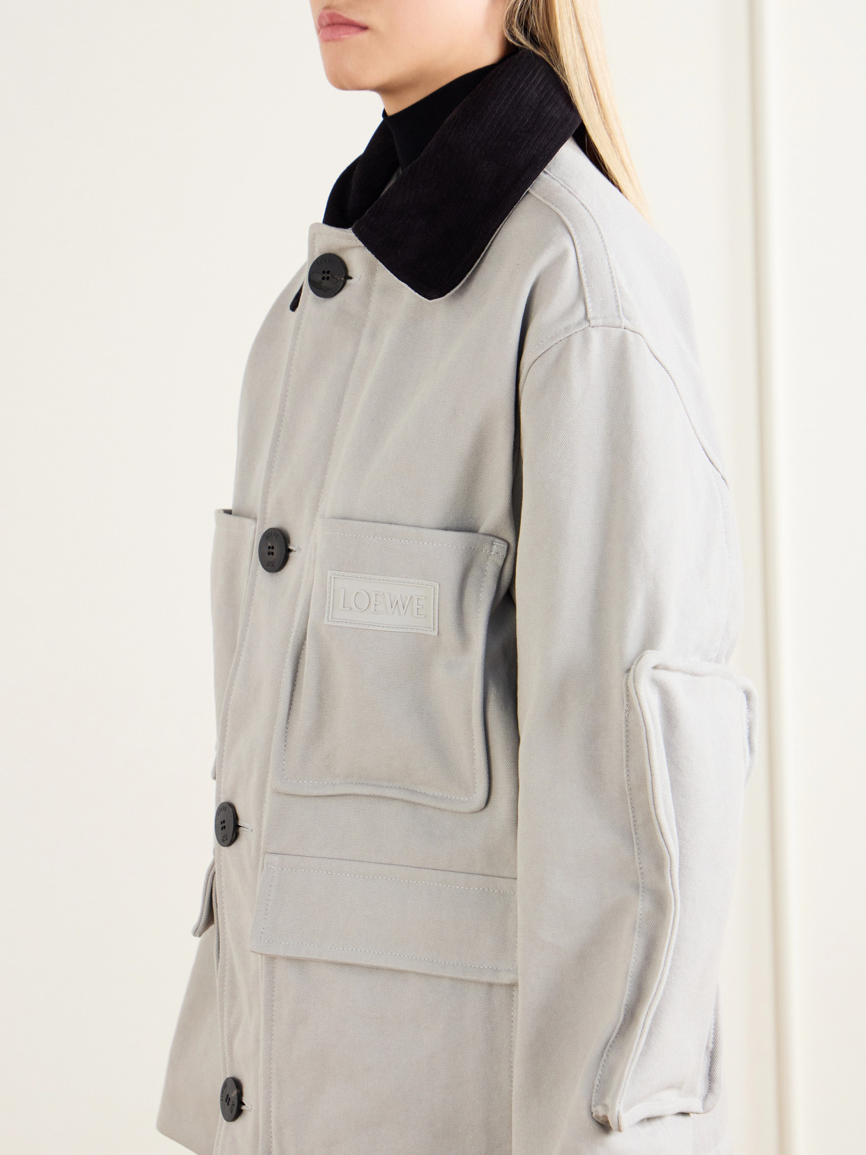 Leather-Trimmed Cotton Jacket