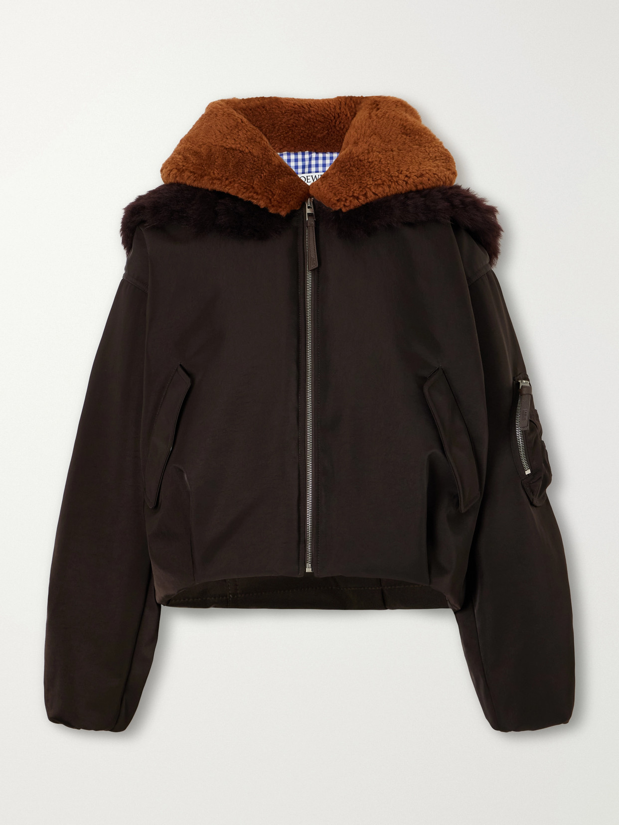 Gathered Shearling And Twill-Trimmed Shell Bomber Jacket
