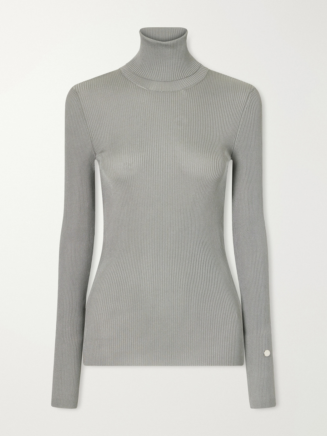 Stella Mccartney Shiny Ribbed Turtleneck Sweater In Silver