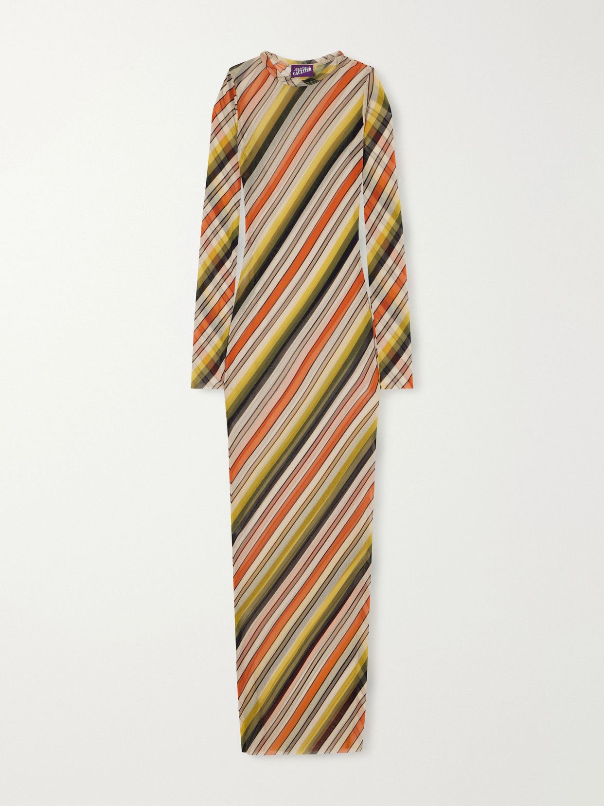 retro stripe printed mesh maxi dress