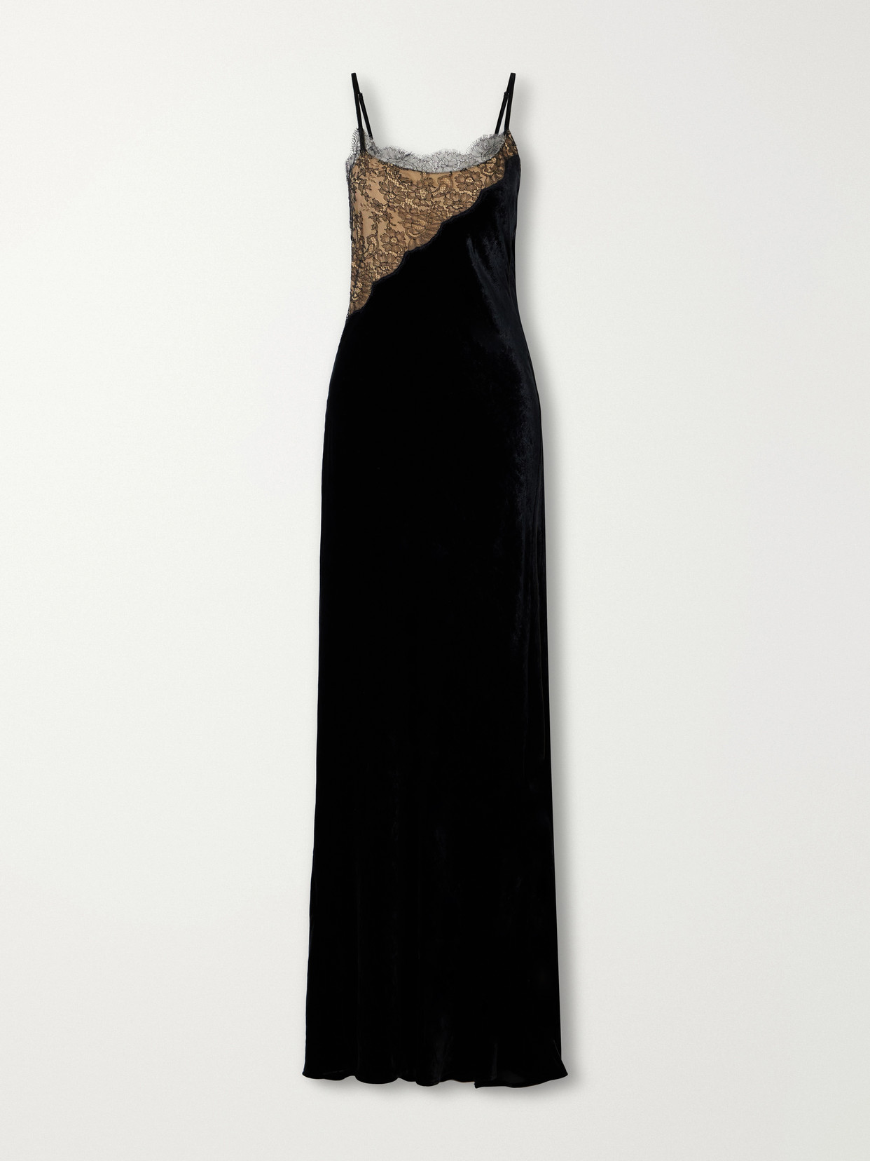 Stella Mccartney Lace-trimmed Velvet Gown In Black