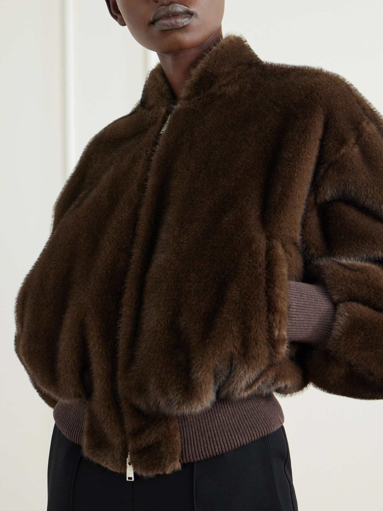 Cropped Plush Bomber Jacket