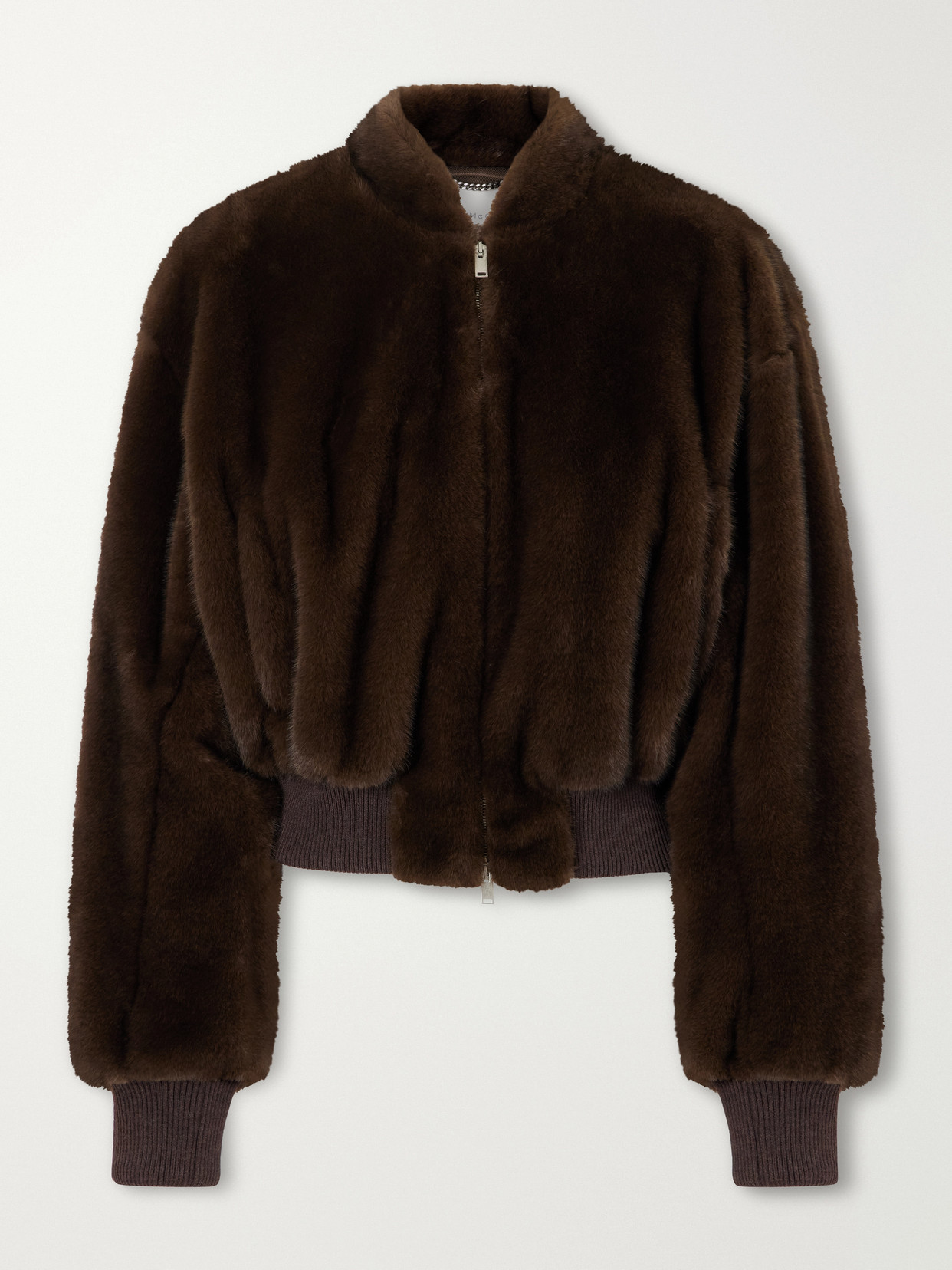 Stella Mccartney Cropped Plush Bomber Jacket In Brown