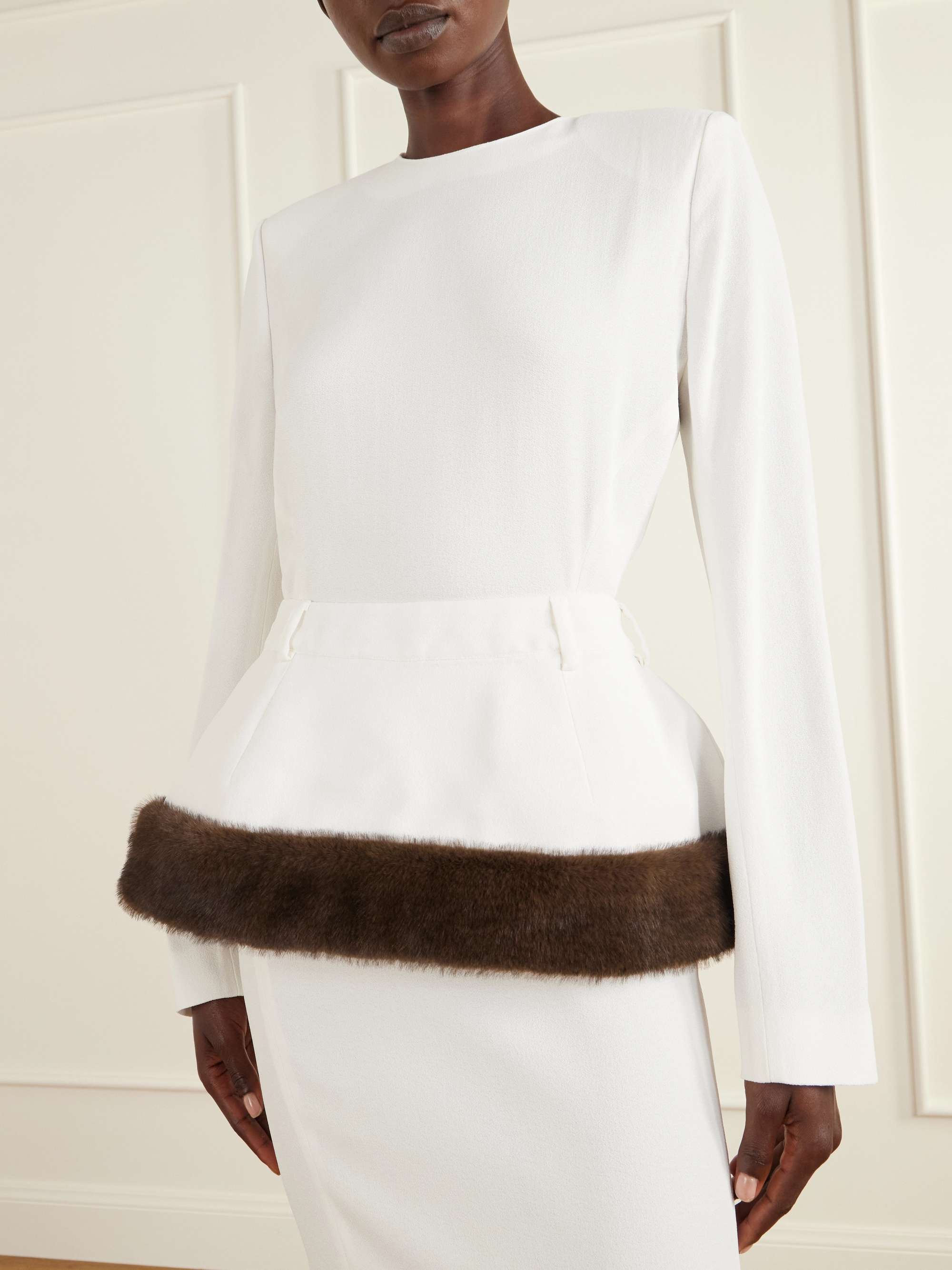 STELLA MCCARTNEY Plush-trimmed crepe midi dress | NET-A-PORTER