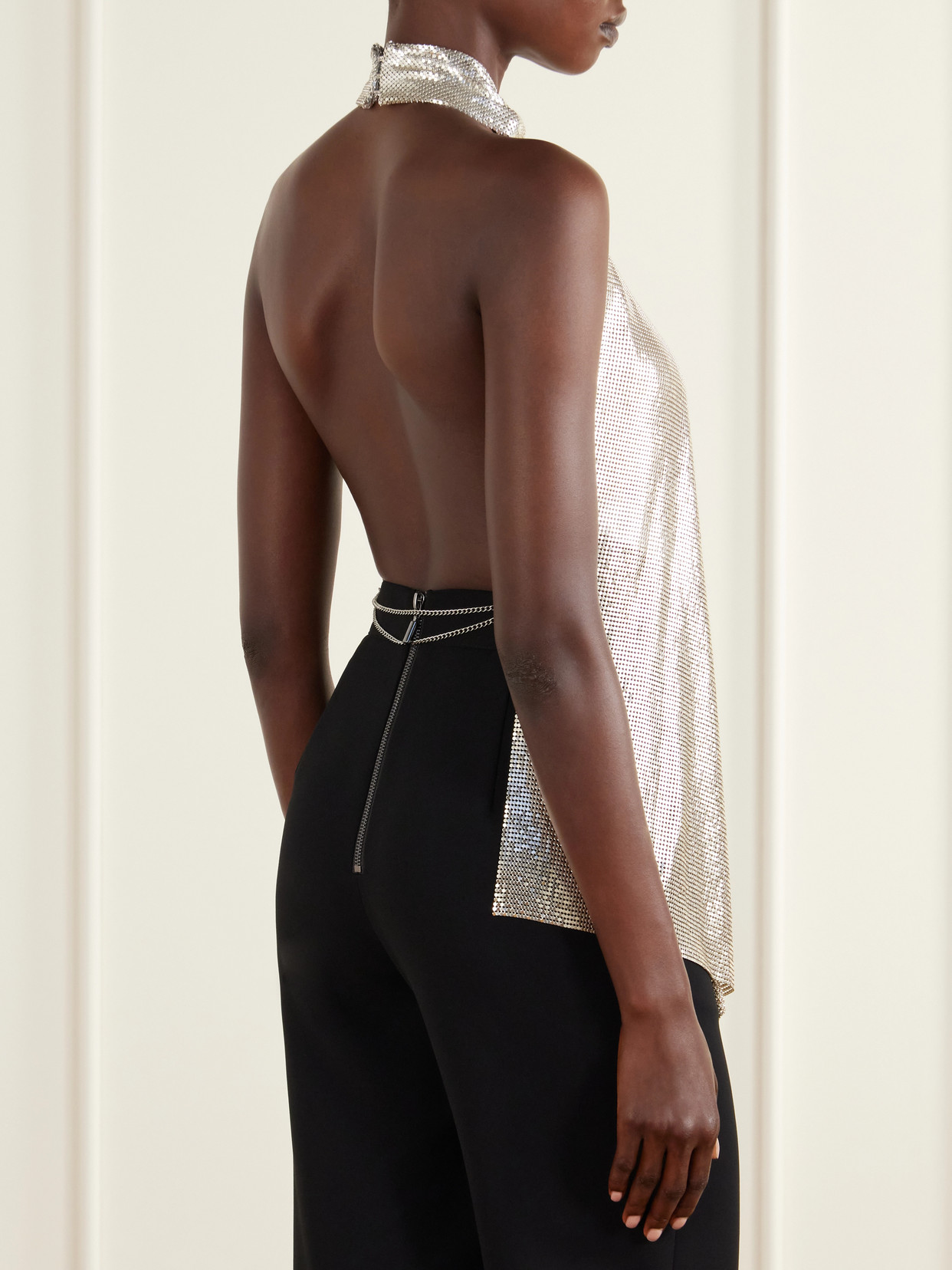 Open-Back Chainmail Halterneck Blouse
